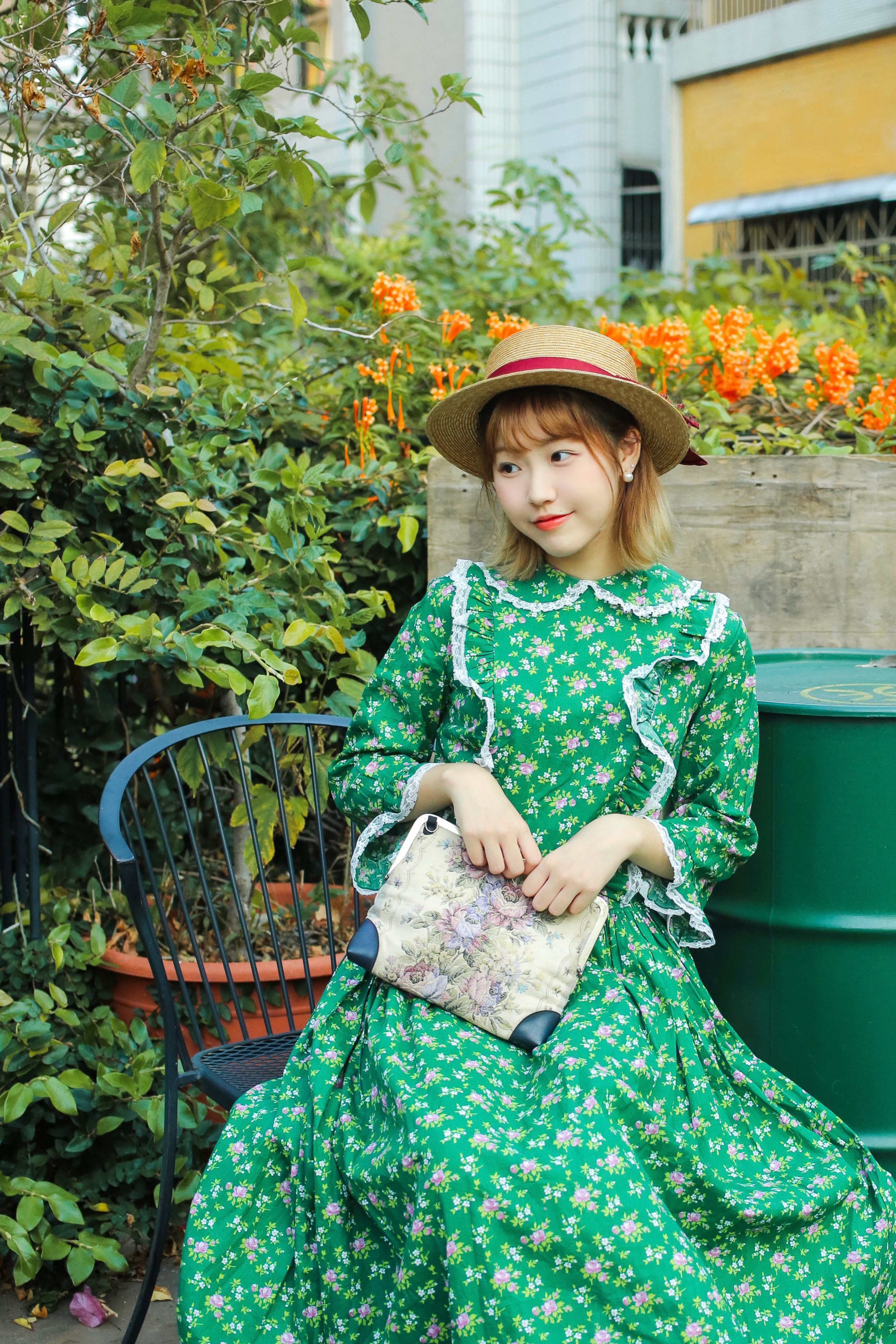 Vintage Dresses/古著草原風綠色碎花洋裝