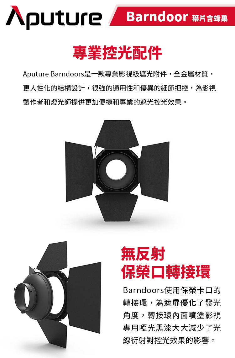 公司貨 Aputure 愛圖仕 barndoors 遮光四頁板 遮光扉 （保榮卡口） 學長の影視器材
