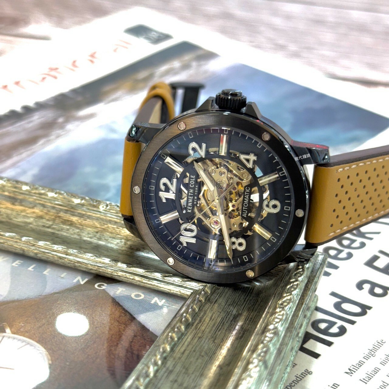 【KENNETH COLE】 鏤空機芯機械皮革男錶KCWGE0013105 44mm 現代鐘錶
