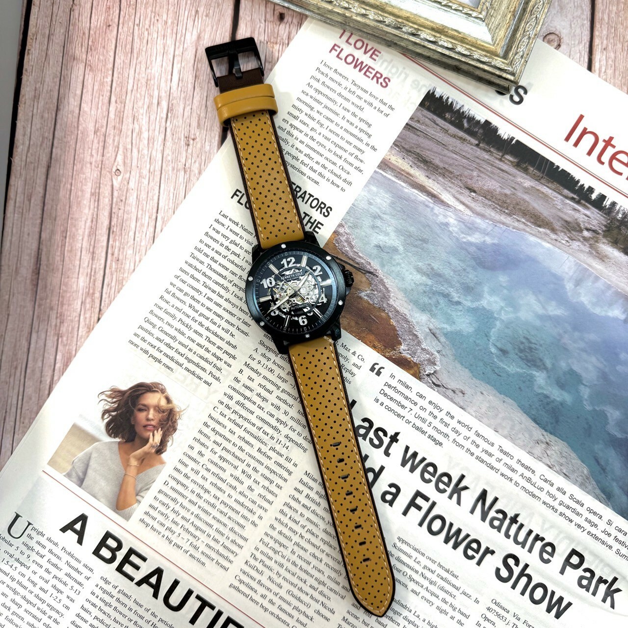 【KENNETH COLE】 鏤空機芯機械皮革男錶KCWGE0013105 44mm 現代鐘錶