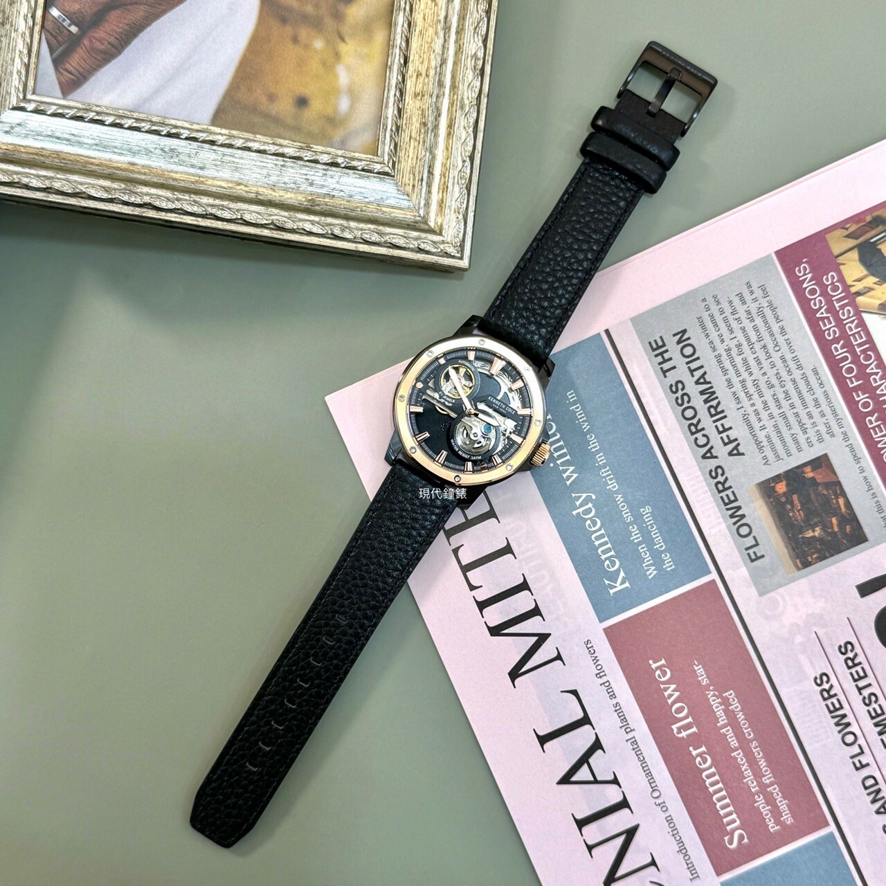 【KENNETH COLE】 鏤空機芯機械皮革男錶KCWGE0033702 44mm 現代鐘錶