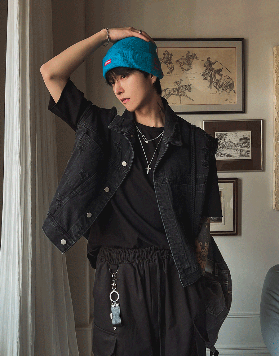 寬鬆破壞牛仔背心外套