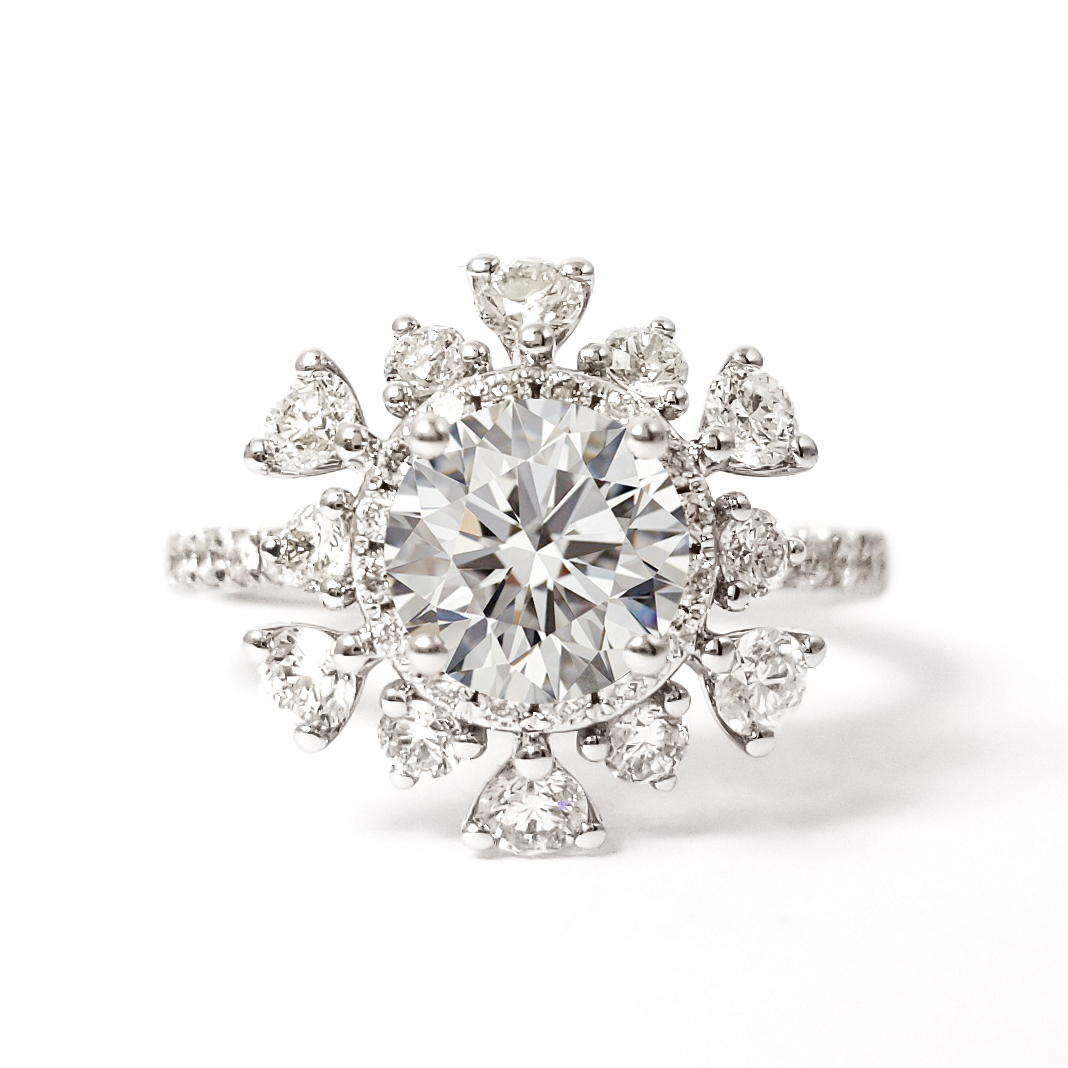 18K白金天使之翼天然鑽石圍石戒指托