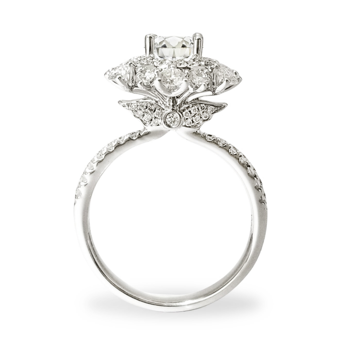 18K白金天使之翼天然鑽石圍石戒指托