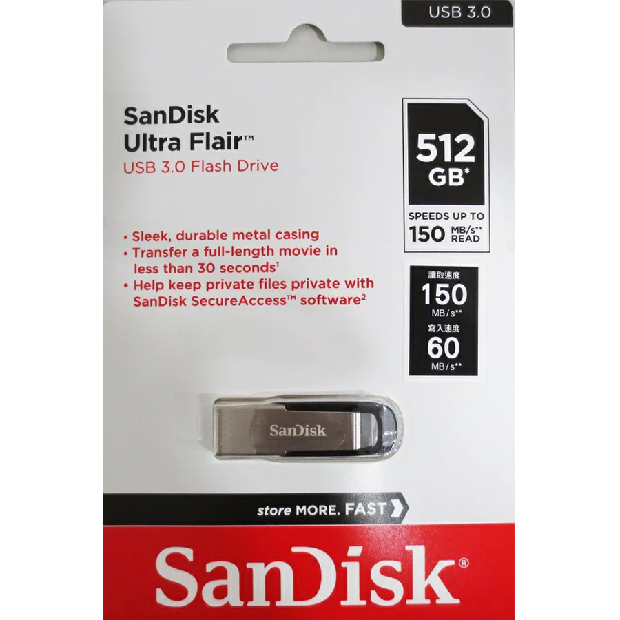 【SanDisk】512G ULTRA FLAIR CZ73 150MB USB3.0 隨身碟