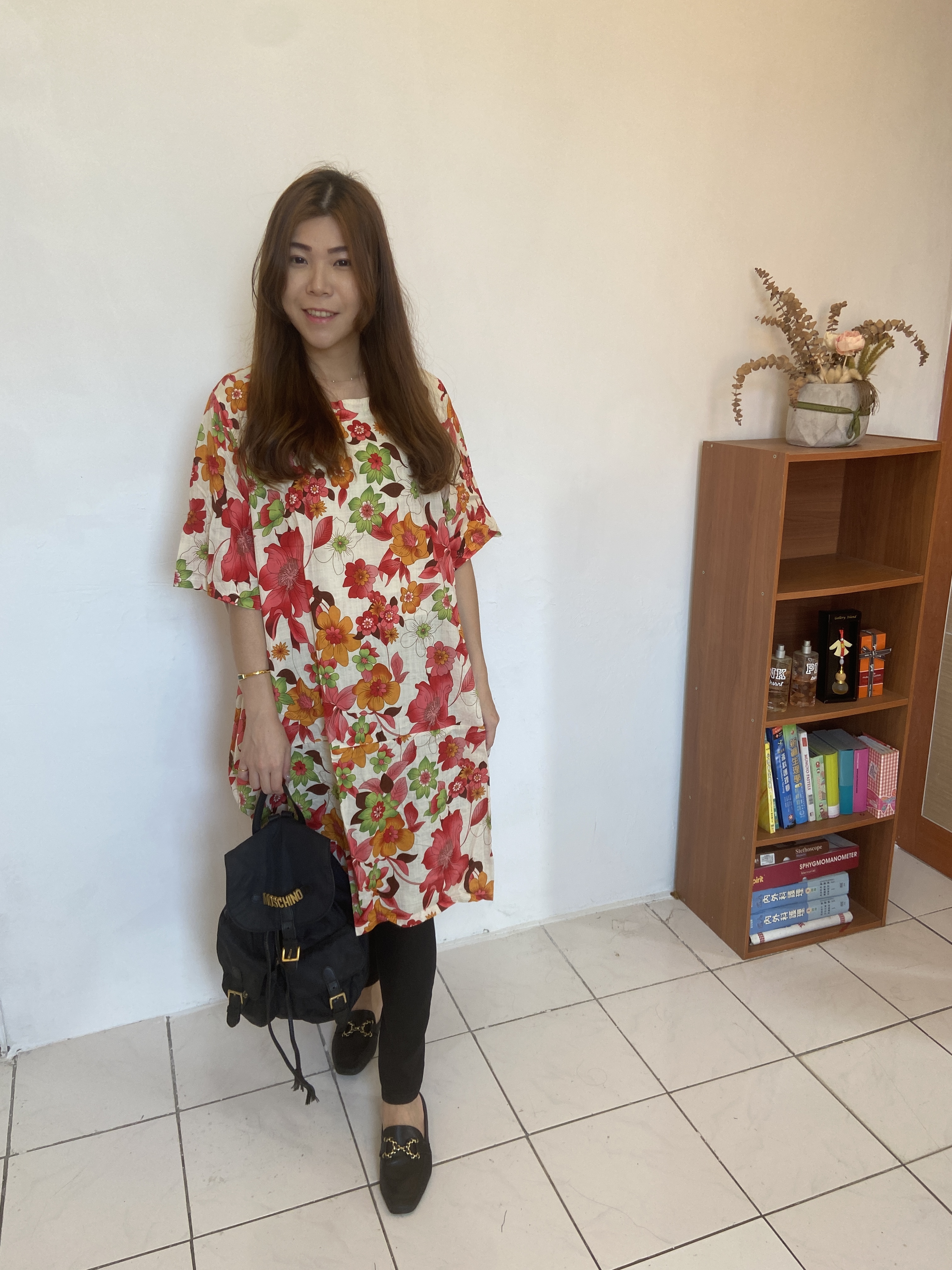 52胸_洋裝_杏色_竹紗棉_加大尺碼_亮亮大尺碼[23269]