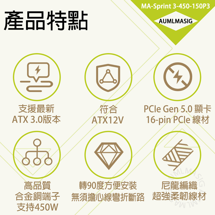 【AUMLMASIG】轉90度垂直顯示卡 450W PCI-E 5.0顯卡轉接線(TYPE-A類型) 支持N牌40/30系顯示卡延長線450W/不檔機殼/無彎折風險/尼龍編織16AWG支援高階顯示卡 /全模組化線材 /MAX450W