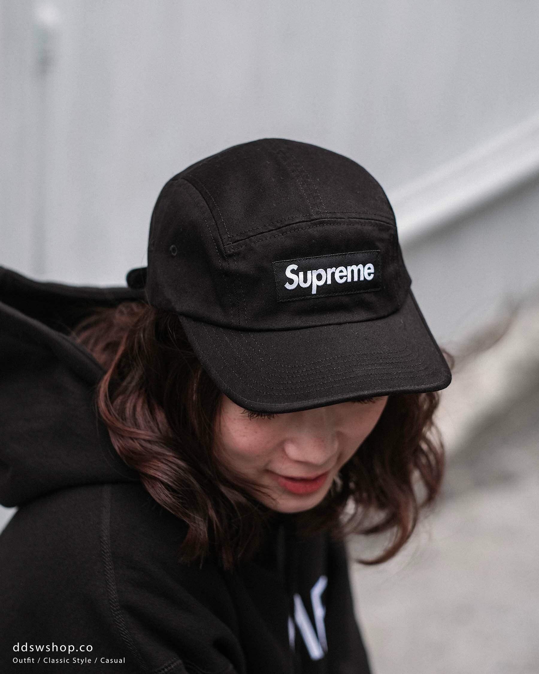 Supreme 五分割帽 長條Logo 黑色 牛仔藍 藍色