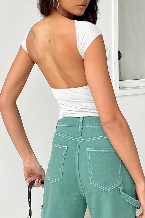 EFAN 露背短版上衣Womens Backless Tops Open Back Shirts Summer Crop Tops