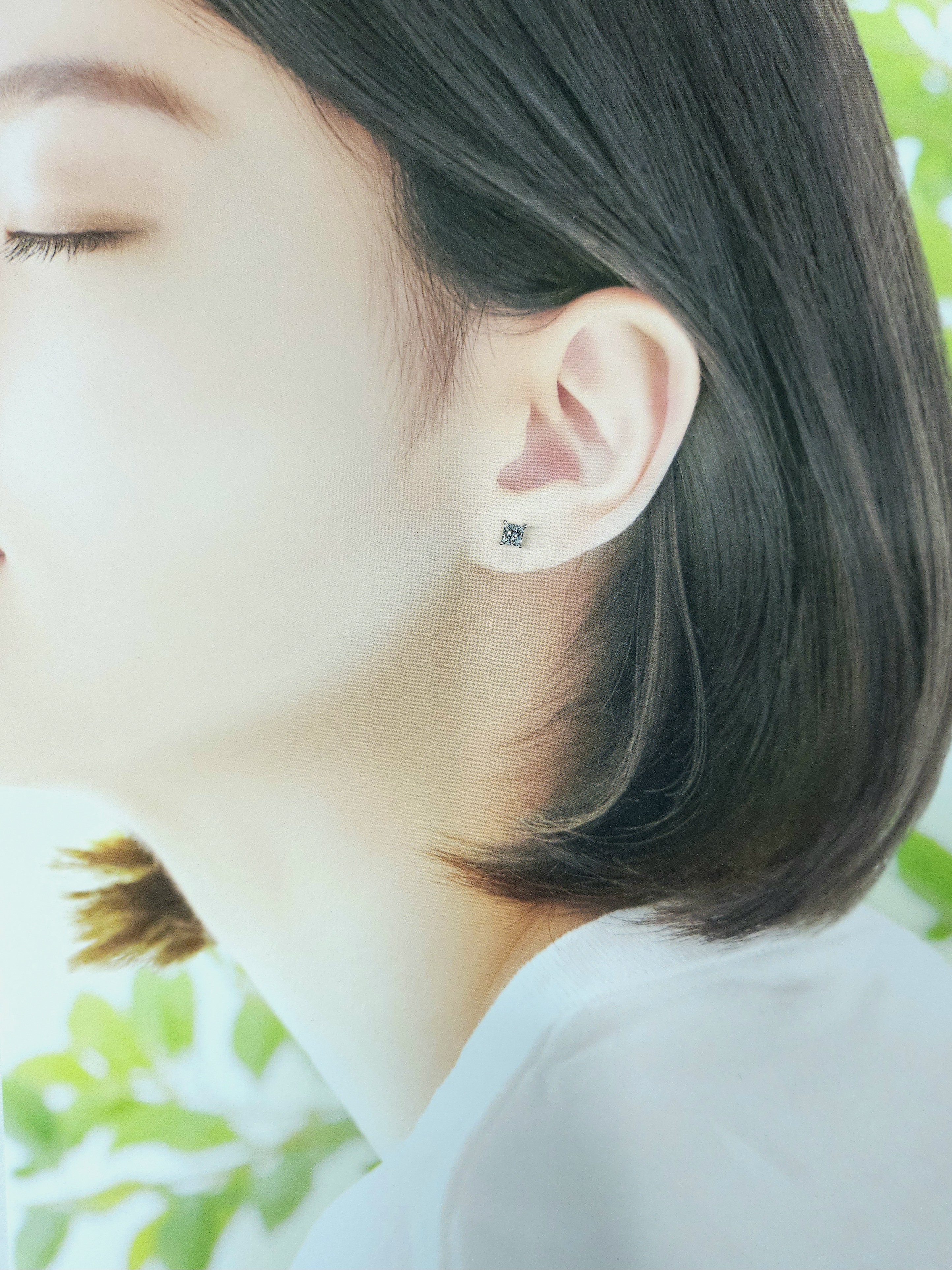 全新18K白金【主石69份方形鑽石】耳環