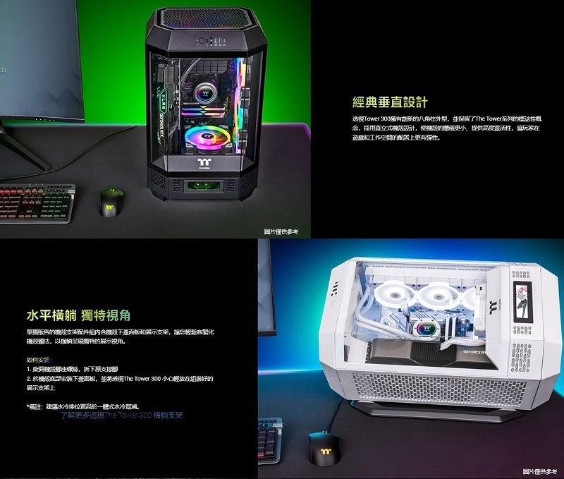 曜越 The Tower 300 M-ATX 全景直立式 機殼 黑色/白色/松石綠/競速綠/抹茶綠/蜂芒黃/繡球花藍