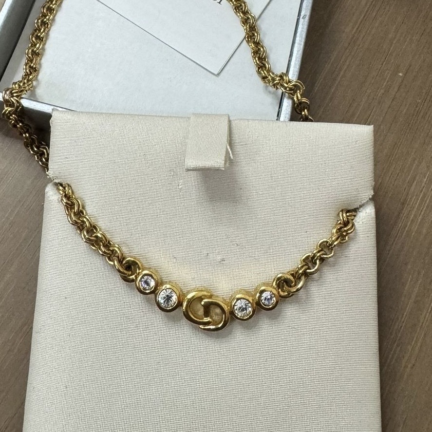 <中古> Dior CD字 4粒閃石 頸鏈 未使用保管品