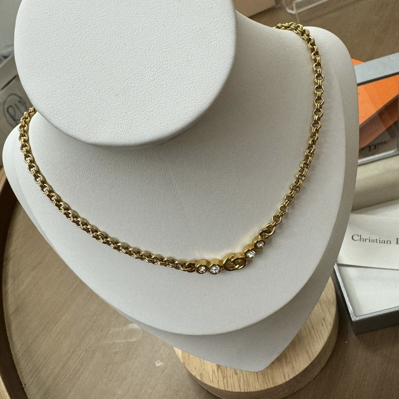 <中古> Dior CD字 4粒閃石 頸鏈 未使用保管品