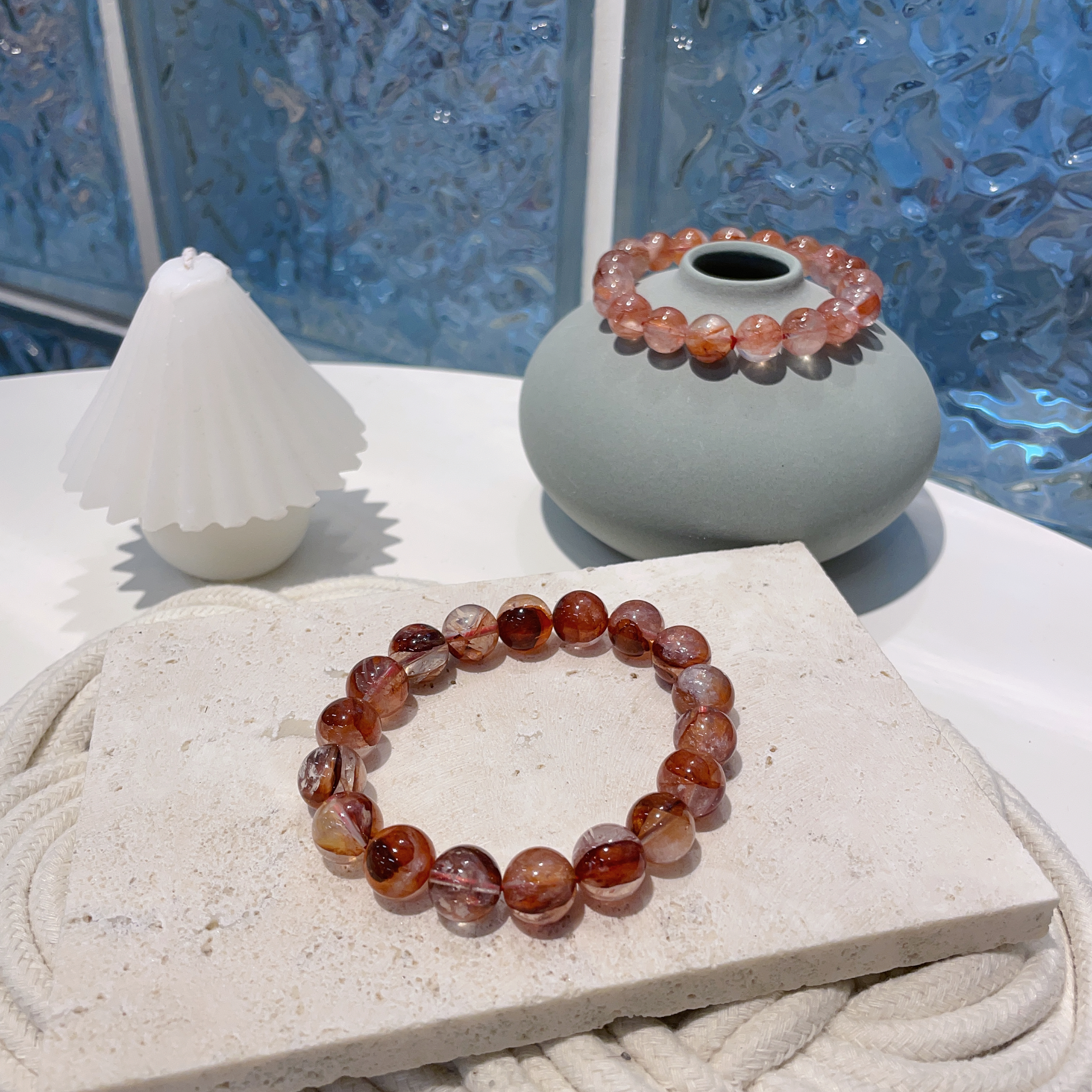 濃濃紅閃片彩虹膠花手串