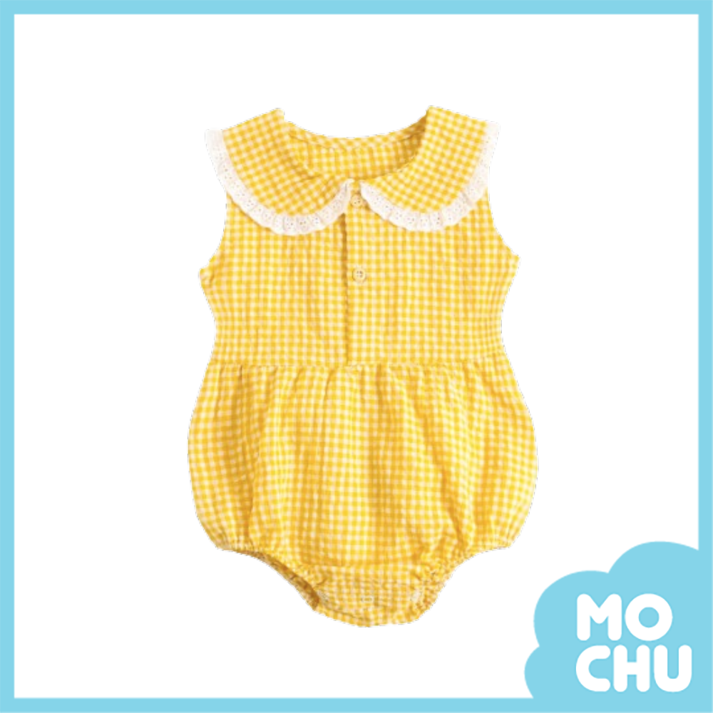 蕾絲花邊格紋連身包屁衣(三色）