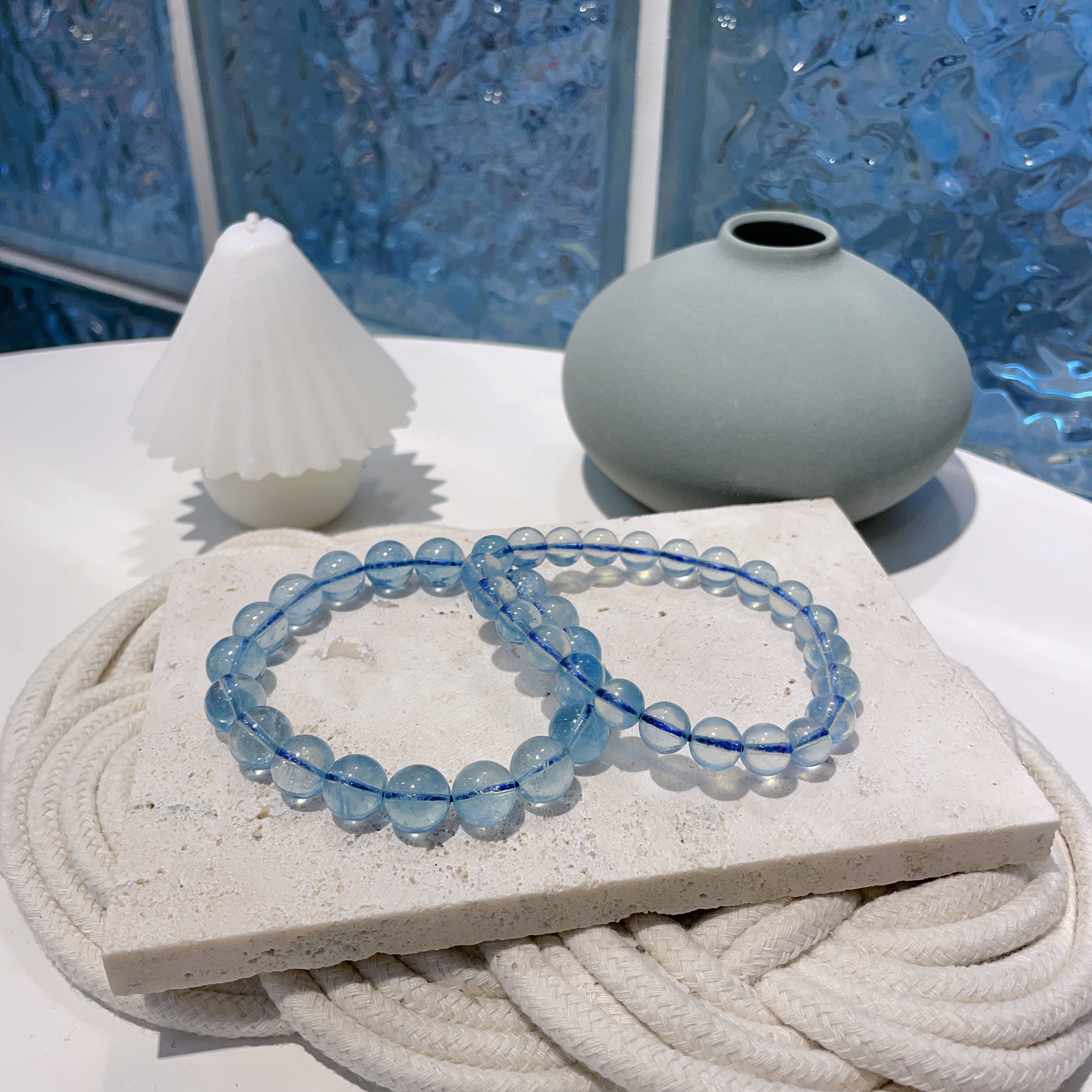 冰透海藍寶手串