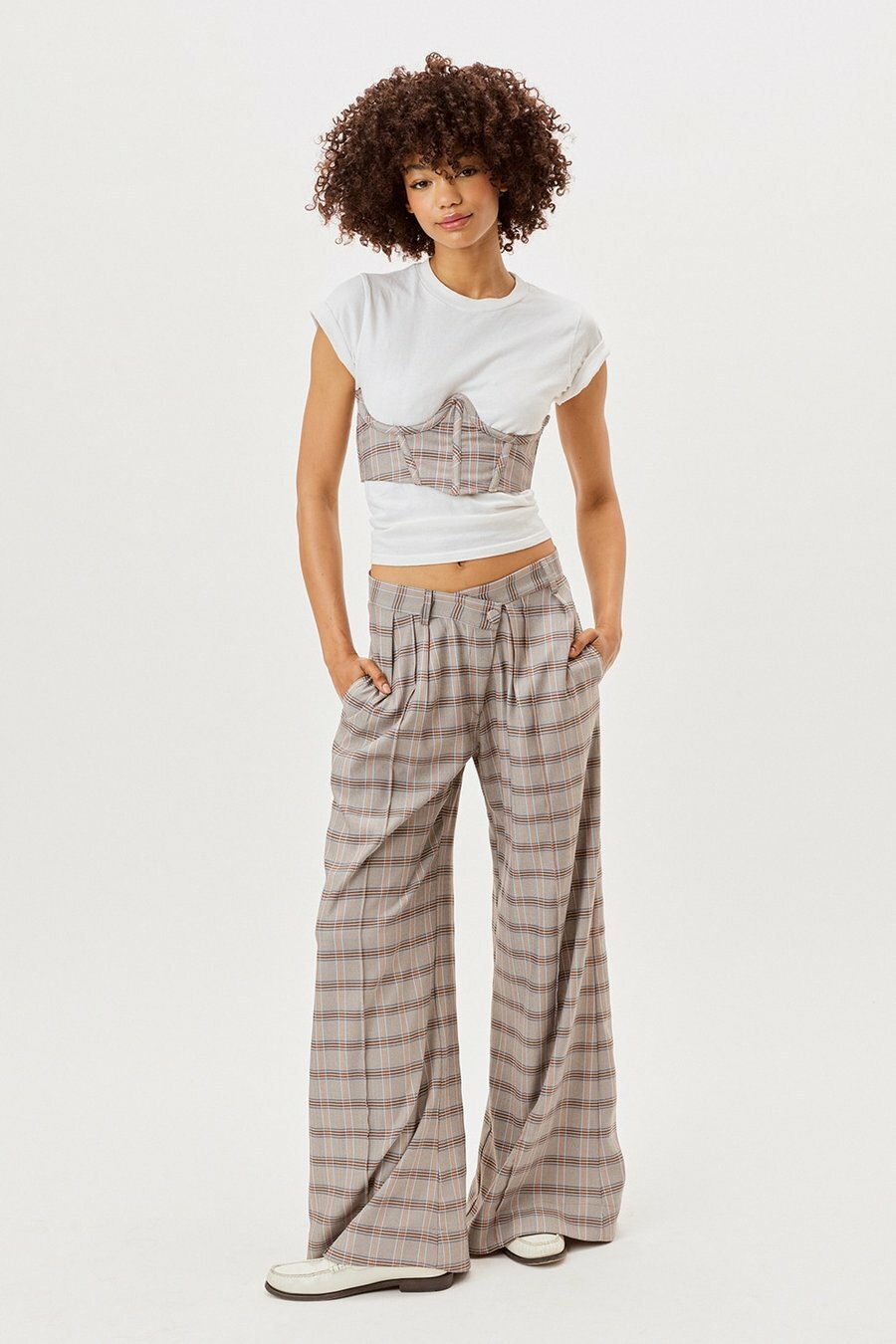 Kym Wide Leg Pant格紋西裝褲