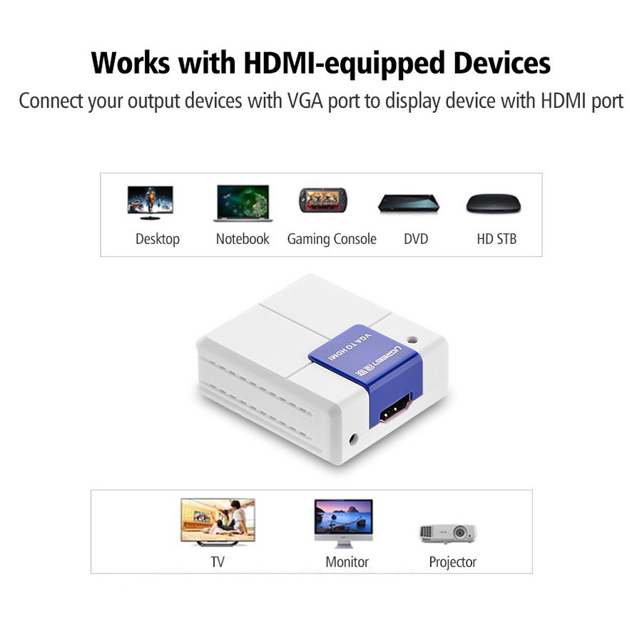 UGREEN - 40224 VGA轉HDMI轉換器 (母母) - 音頻同步