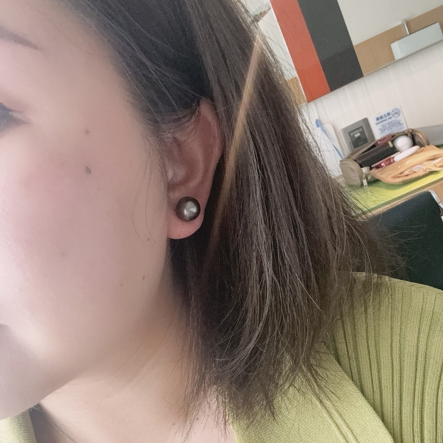 3. 大溪地11-12mm 帶綠 無瑕 K18 耳環