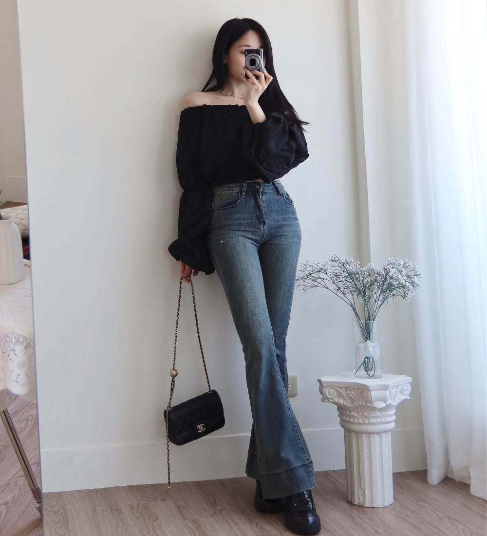 【店長推薦】DOMISS復古vintage 顯瘦刷舊牛仔喇叭褲 S-XL 牛仔褲 喇叭褲 (現+預)