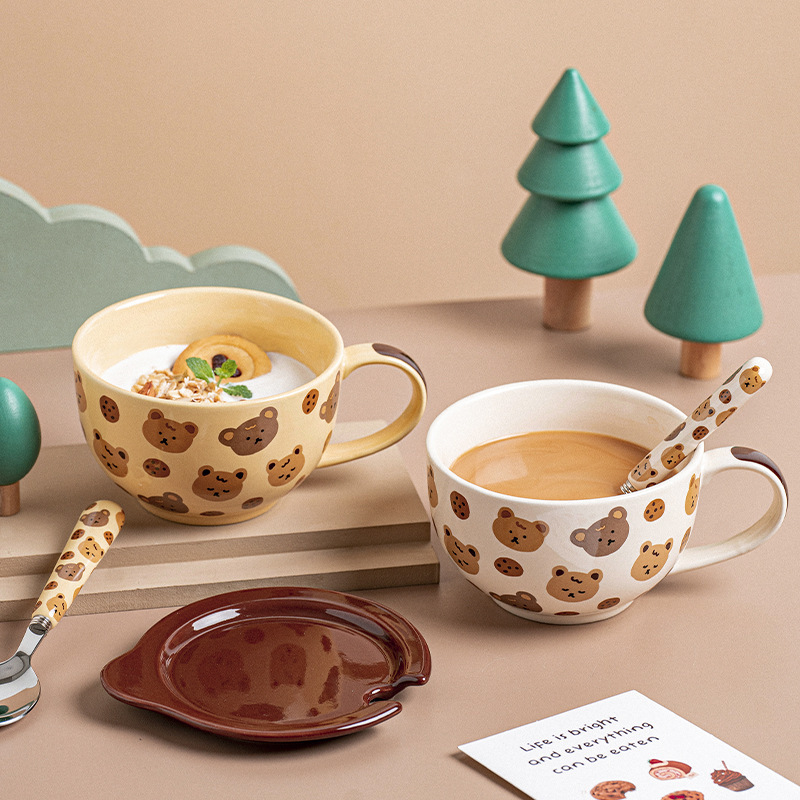 《3732》奶油黃曲奇小熊陶瓷咖啡杯/碗