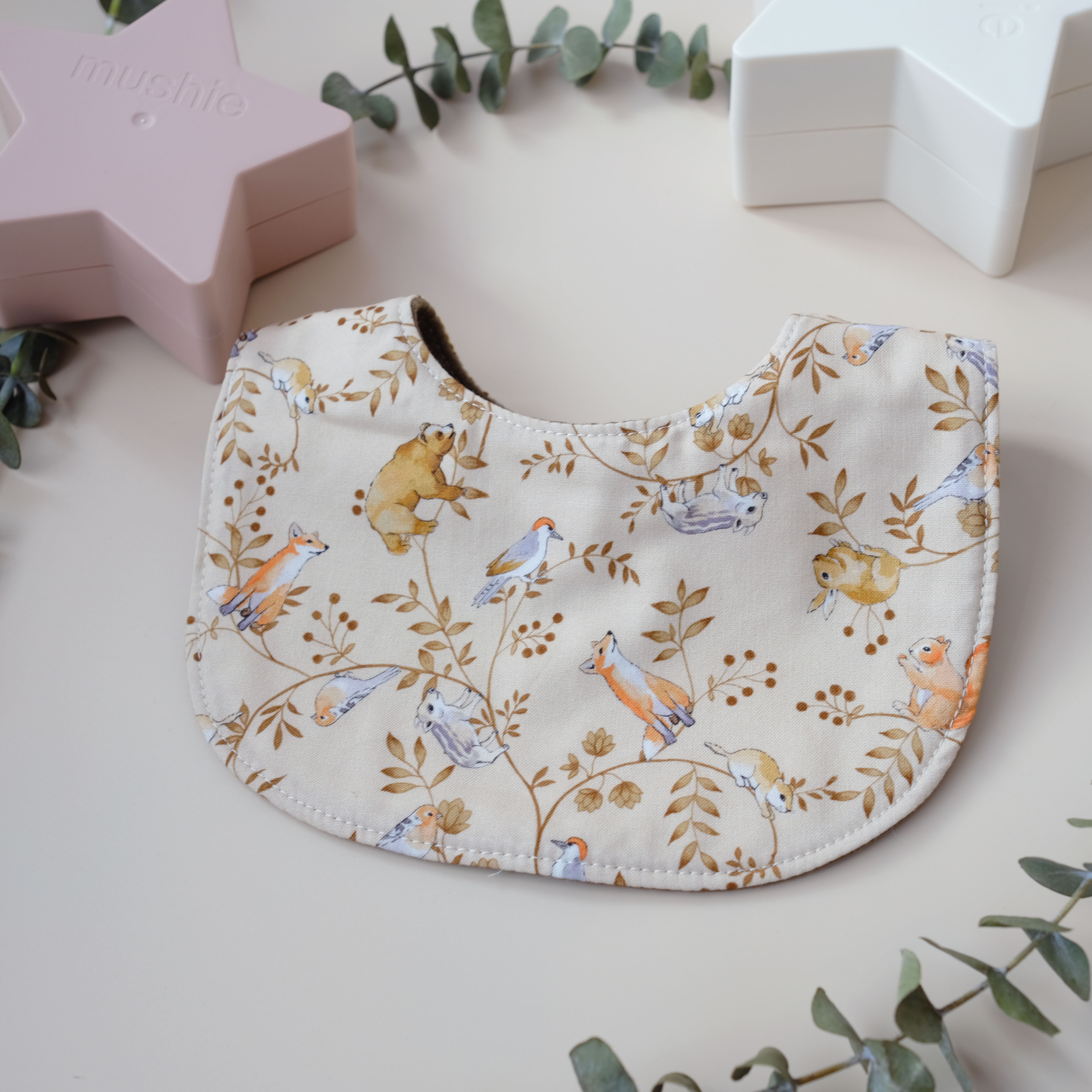 淺啡底狐狸/啡色 口水肩