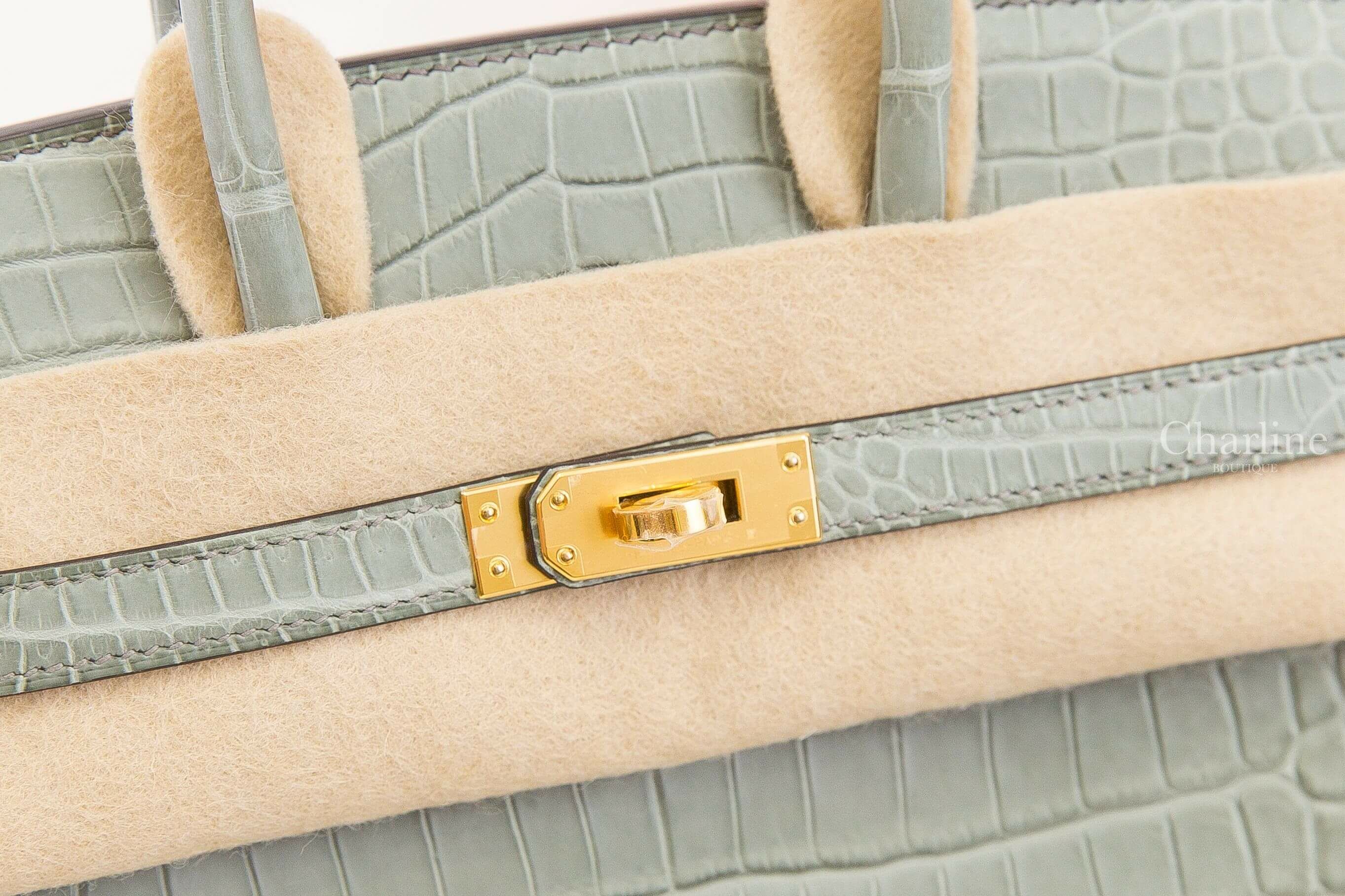 Hermès Birkin 25cm OV Gris Gris Ciment Crocodile Porosus Mat 水晶灰霧面倒V鱷魚金釦鉑金包