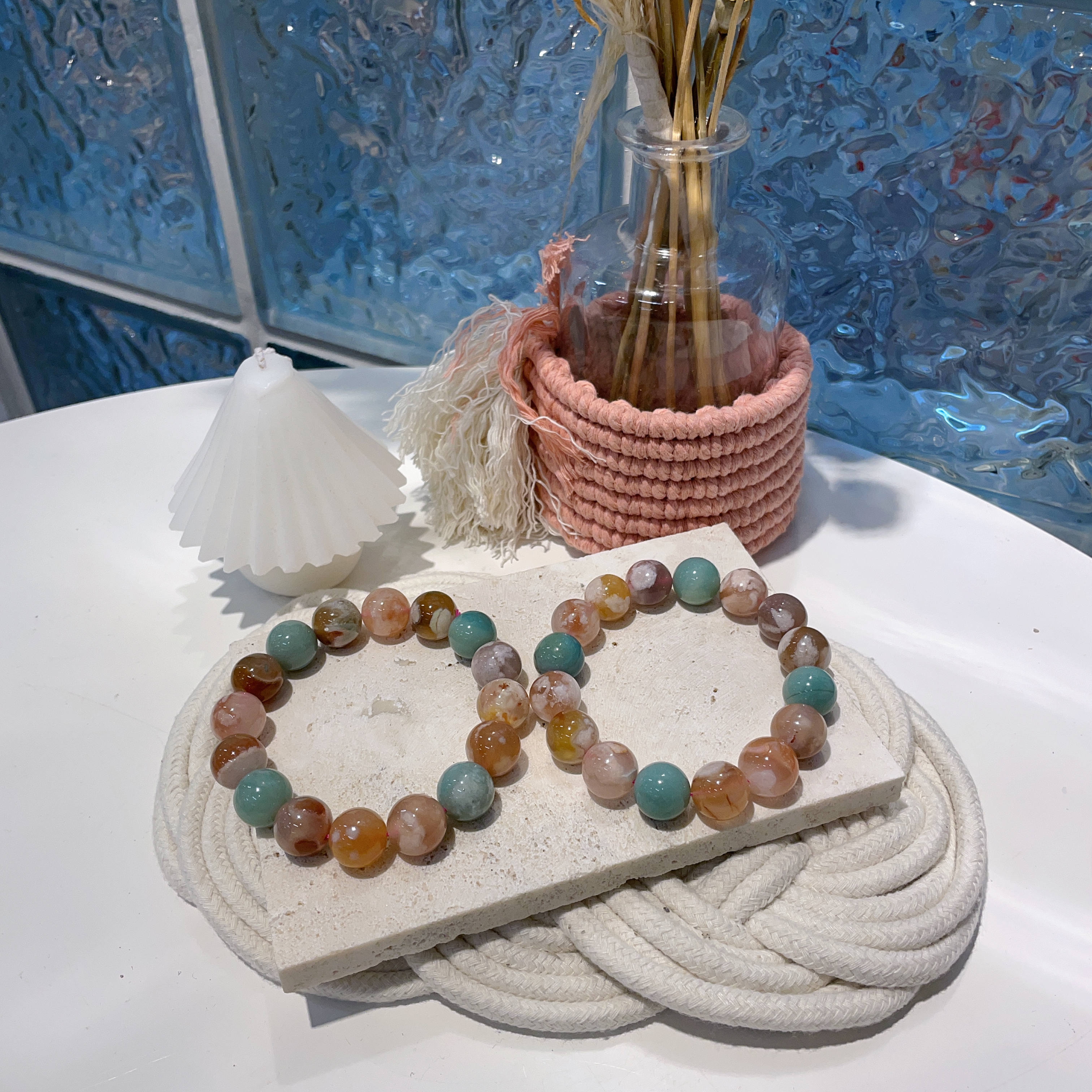 彩櫻花瑪瑙手串 13mm