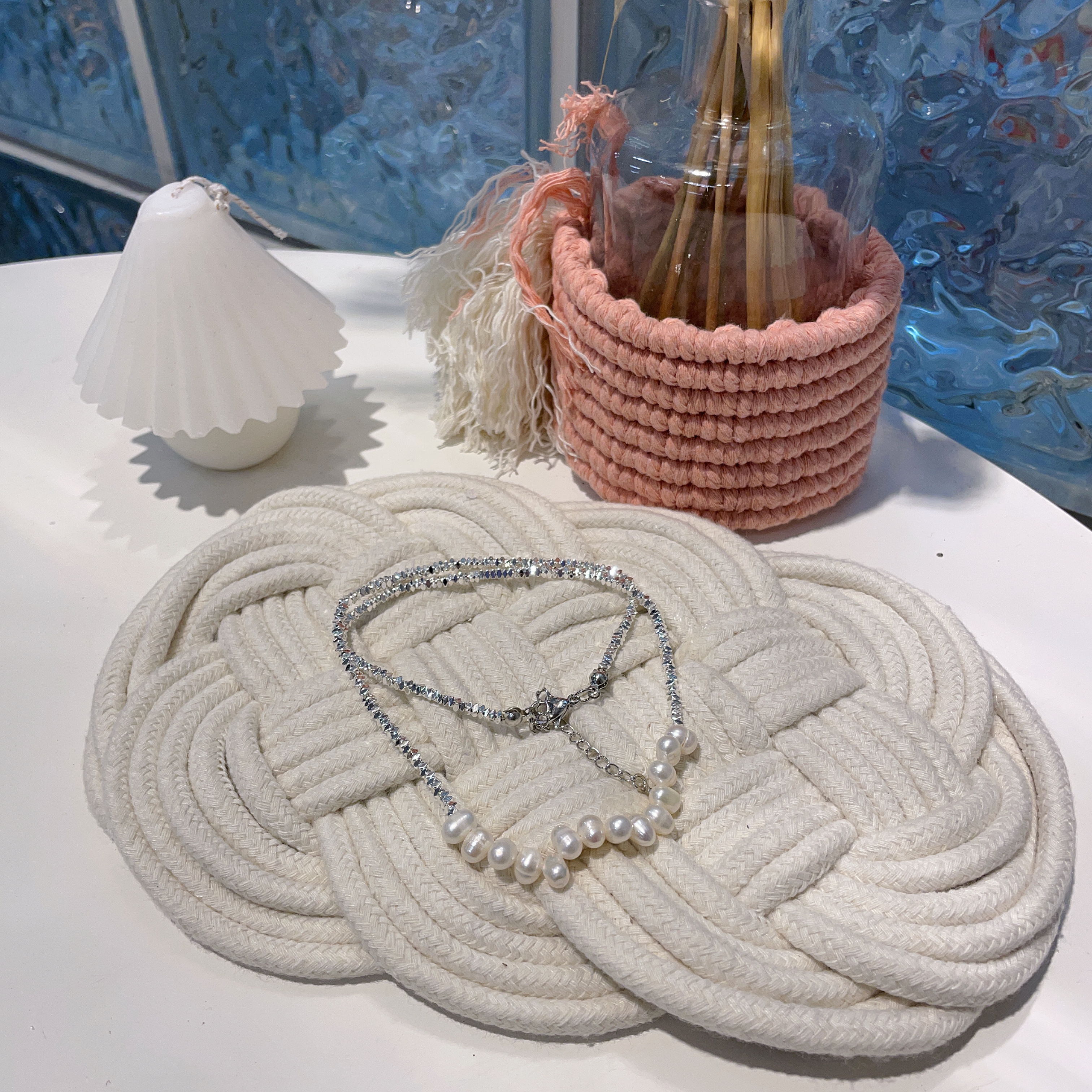 黑膽石排小珍珠頸鏈