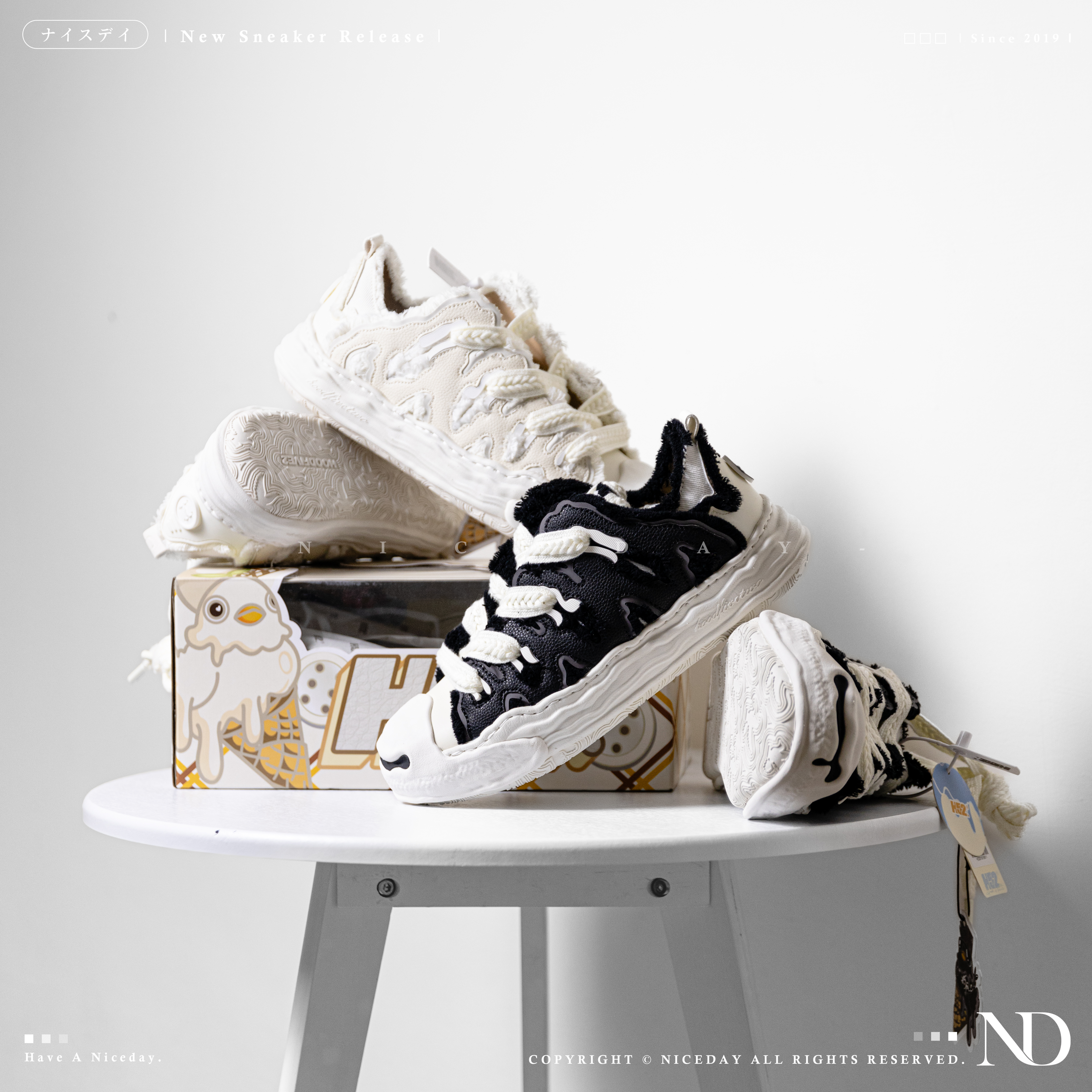 NICEDAY 調貨 H52 趙露思同款 奶油白 黑白 開口笑 奶油鞋 解構 溶解