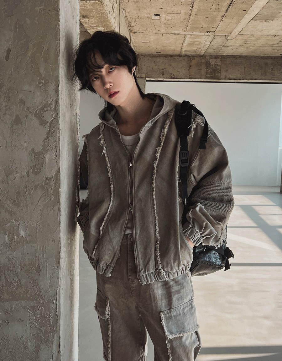 泥漿剪邊牛仔連帽夾克
