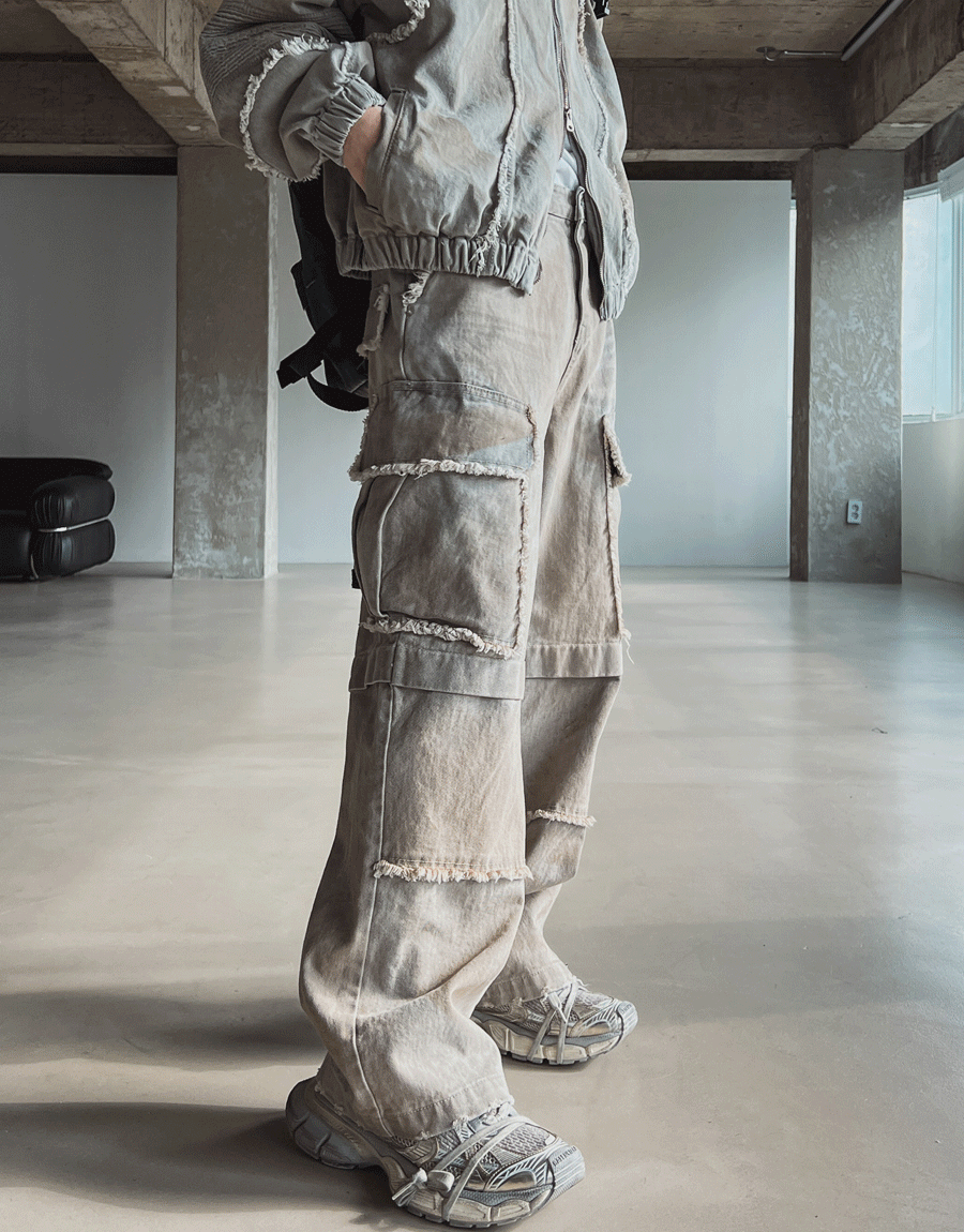 泥漿剪邊牛仔工裝褲