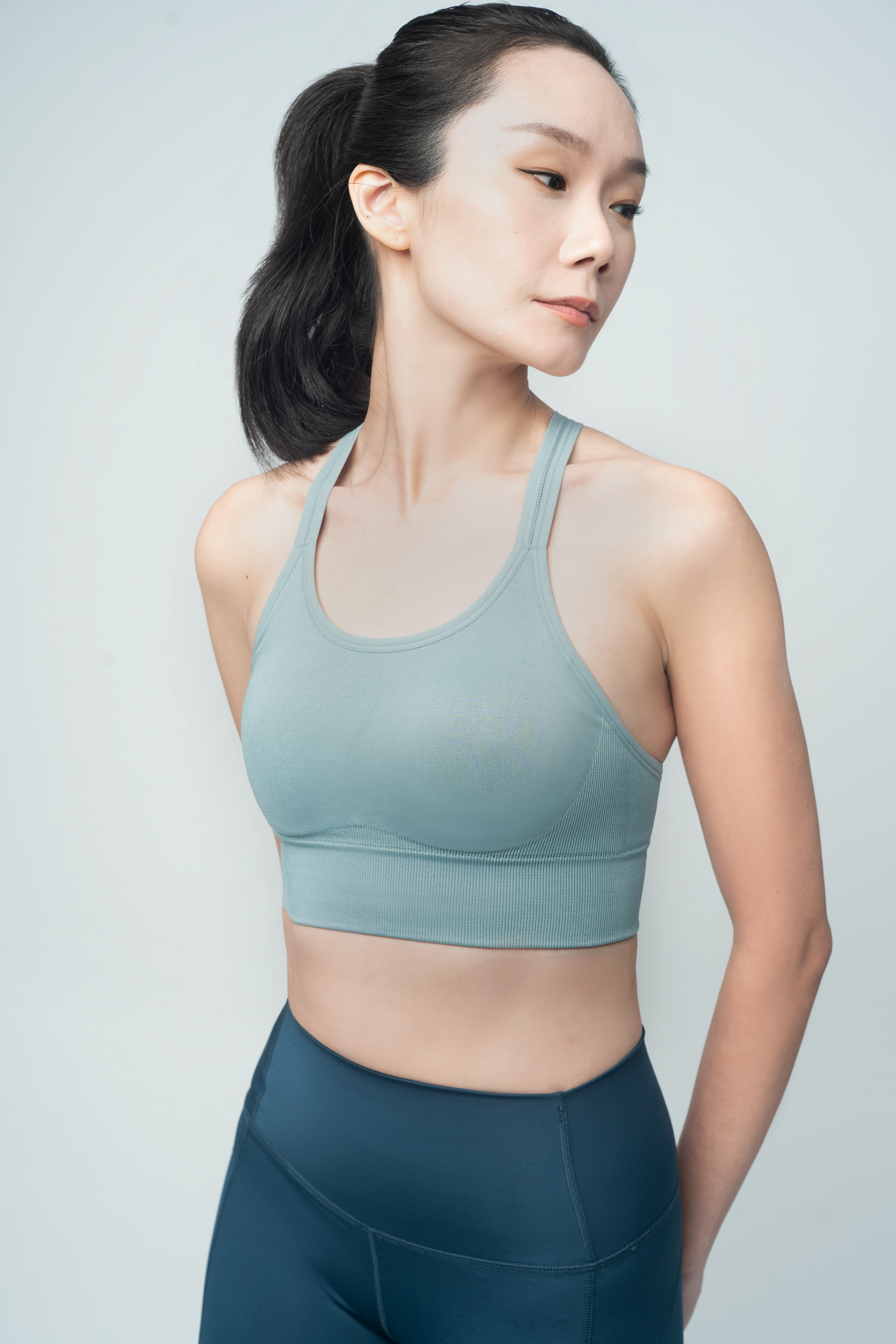 無縫交錯運動內衣 藍綠色