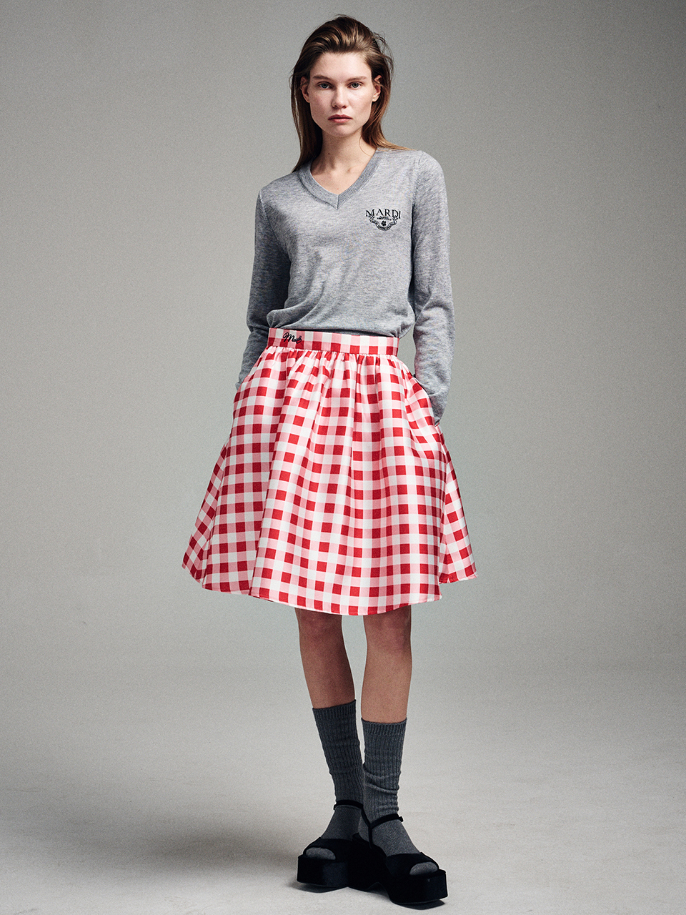 Mardi Mercredi VOLUME MIDI SKIRT MICADO GINGHAM PLAID