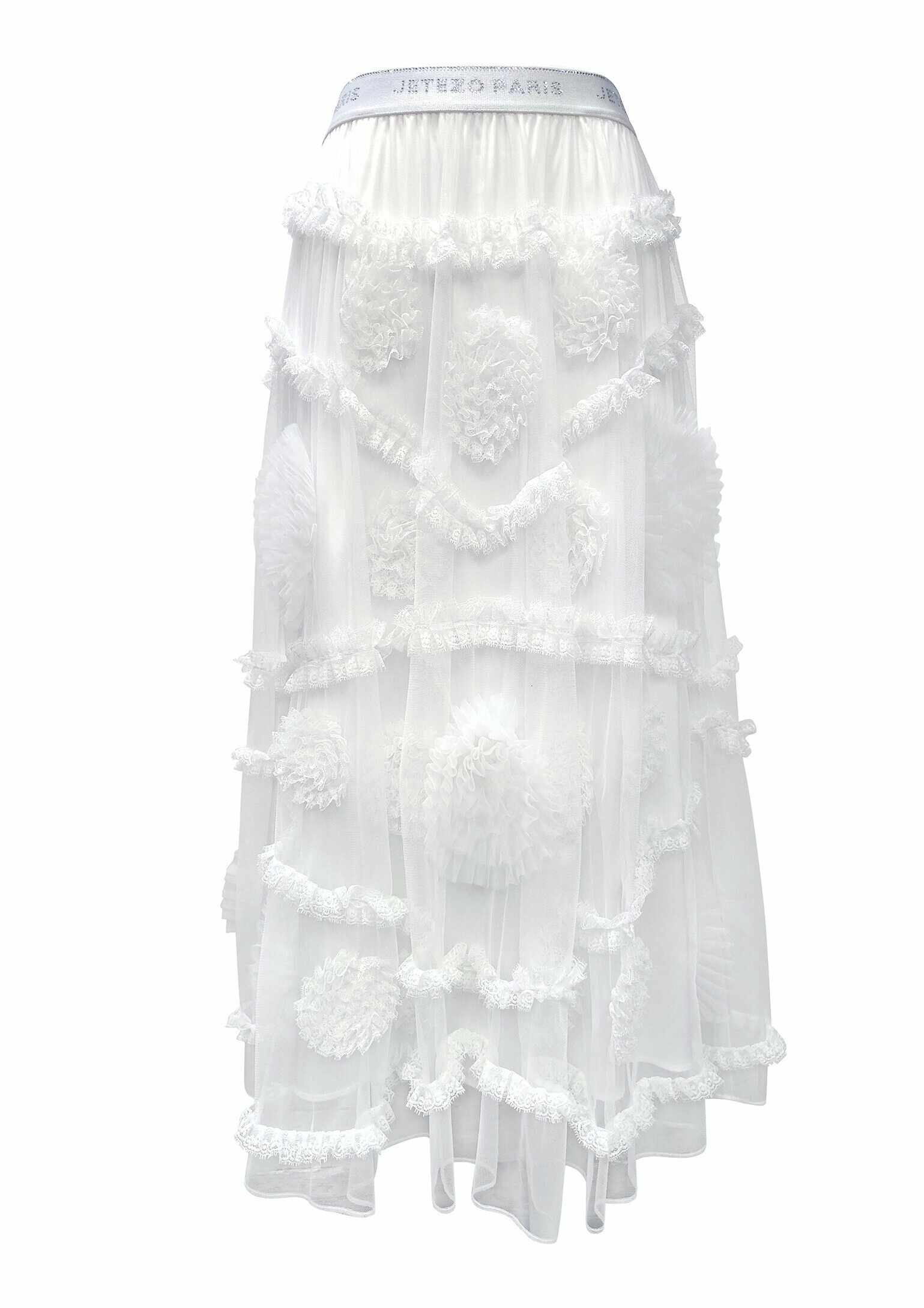 BD10101C1 巴特羅水波舞立體刺繡花紗裙（2色）