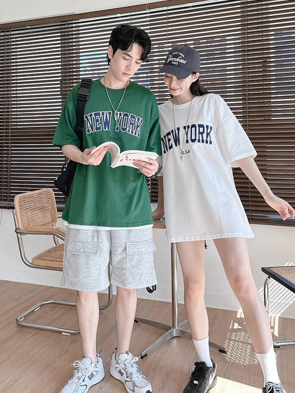 戶外休閒NEW YORK刺繡短Tee