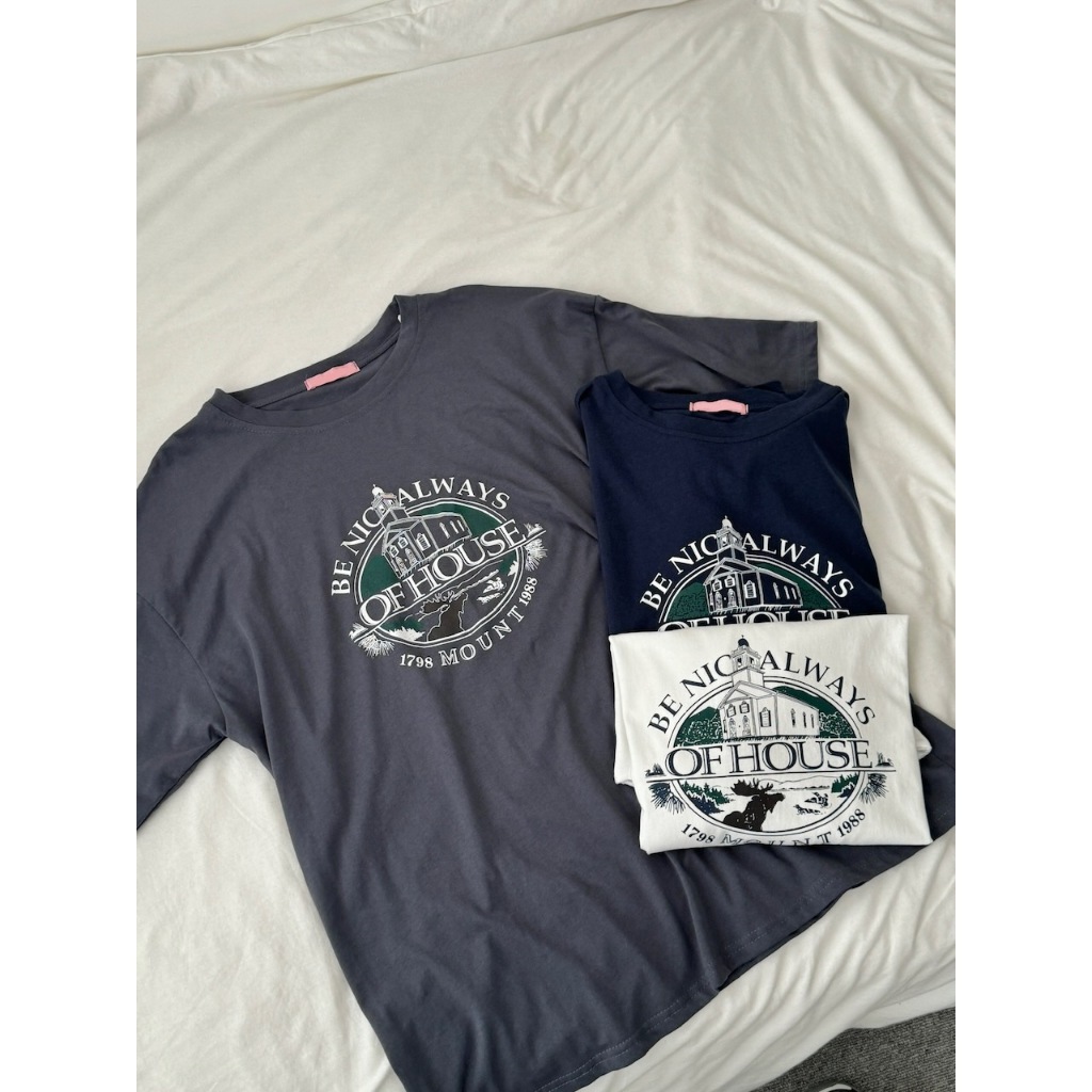 【imfine】鄉村教堂英文字水洗棉寬版T #9309