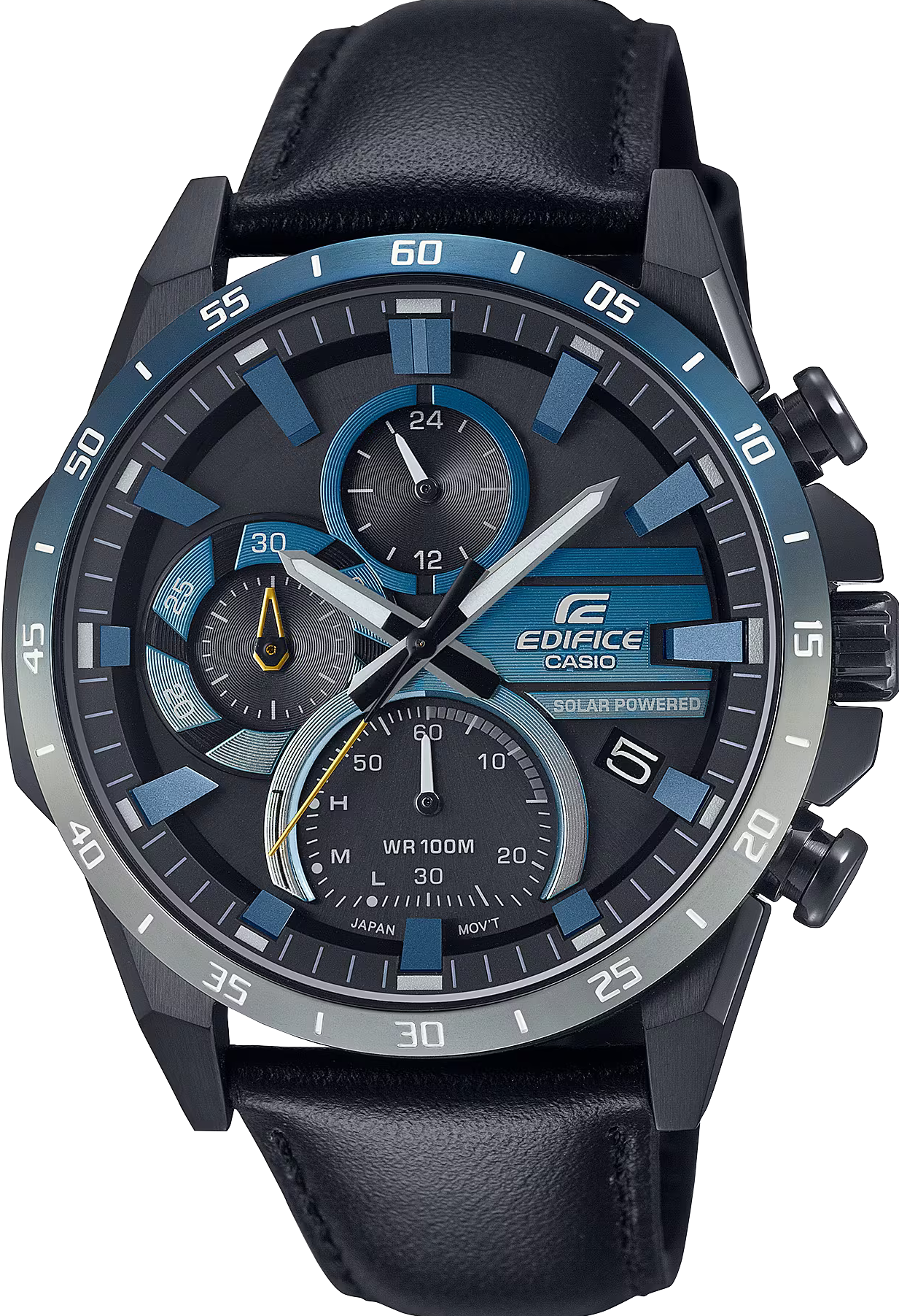 萬年鐘錶 - CASIO EDIFICE 系列  華麗城市街道感太陽能休閒皮革男錶 EQS-940NL-1AV  錶徑 : 49.5MM