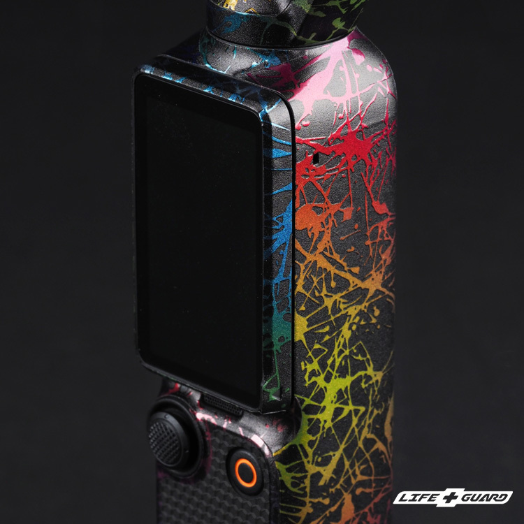 DJI Osmo Pocket 3 貼膜質感特寫，LIFE+GUARD 設計風格