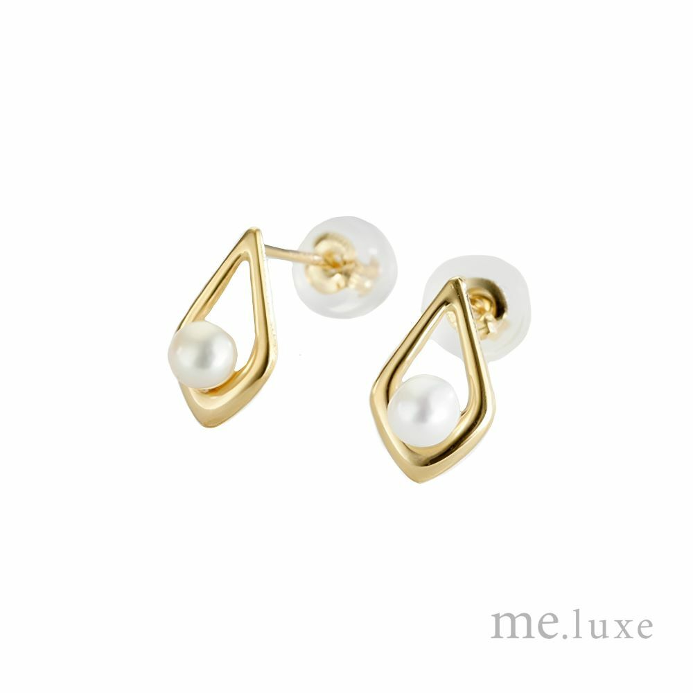 【me.luxe】K10菱形框珍珠耳環