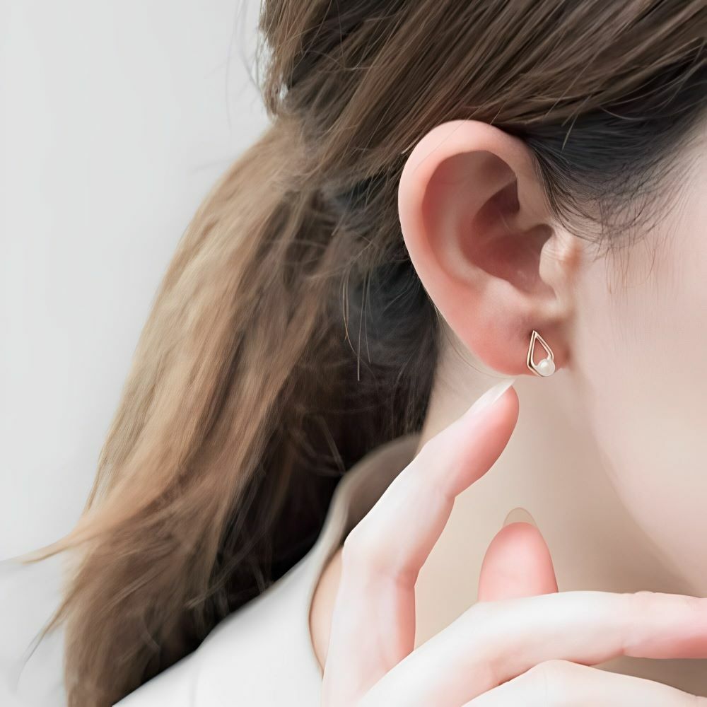 【me.luxe】K10菱形框珍珠耳環