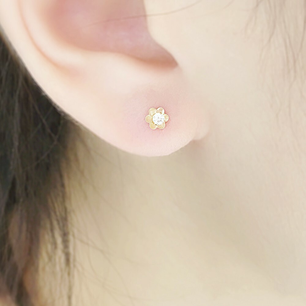 【me.luxe】K10鋯石小花可拆耳環