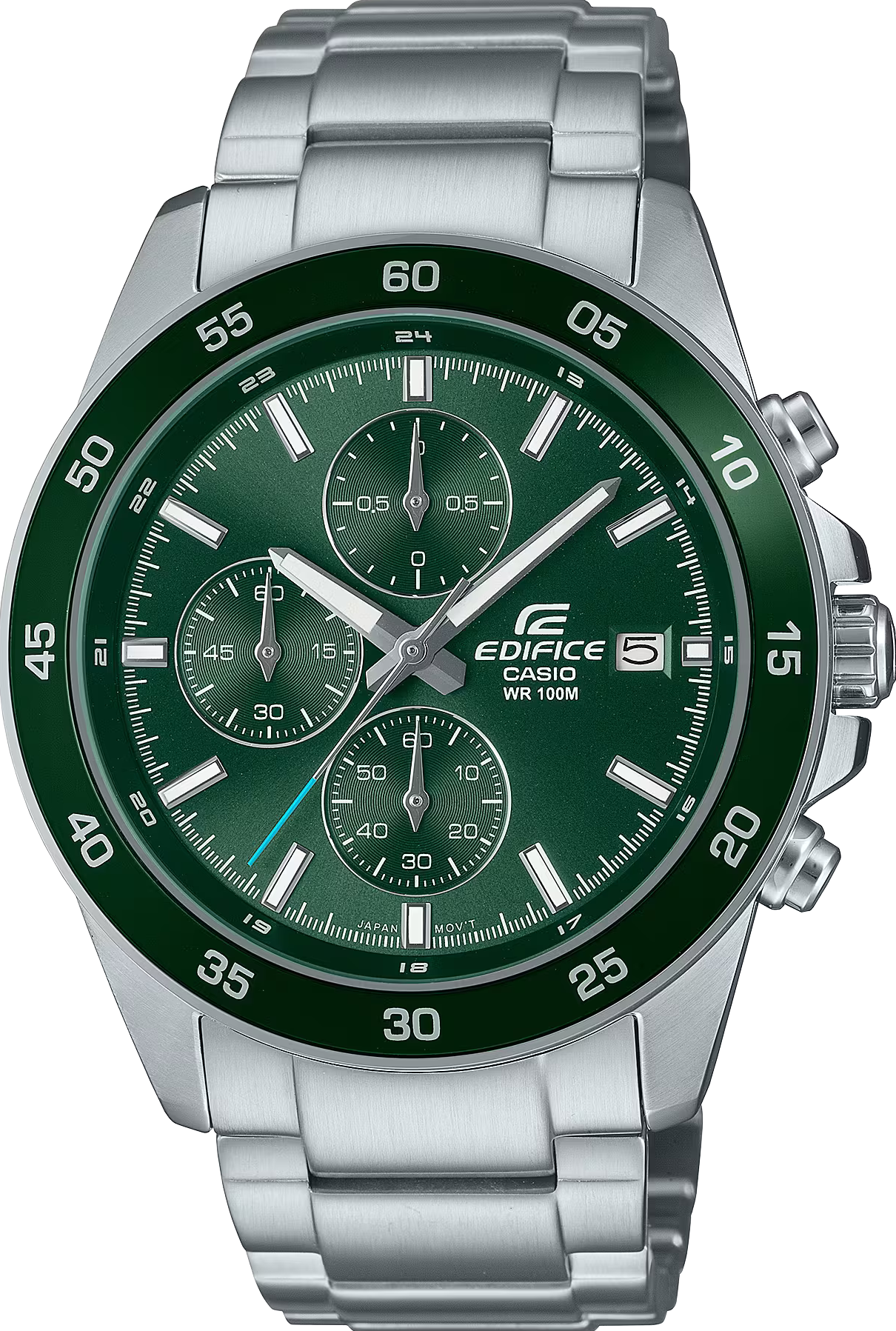 萬年鐘錶 - CASIO EDIFICE 系列 灰綠色錶面賽車款三眼計時不鏽鋼男錶 EFR-526D-3AV 錶徑 : 43.8MM
