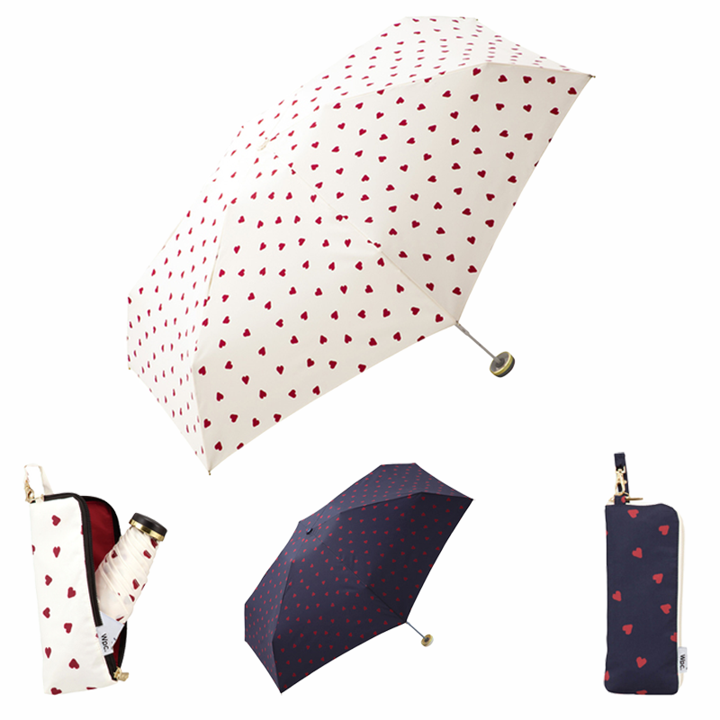 順豐免運|Wpc. - 【424-126】 Jaggy Heart Mini Umbrella 迷你五摺雨傘/縮骨遮 (深藍色 / 米白色)