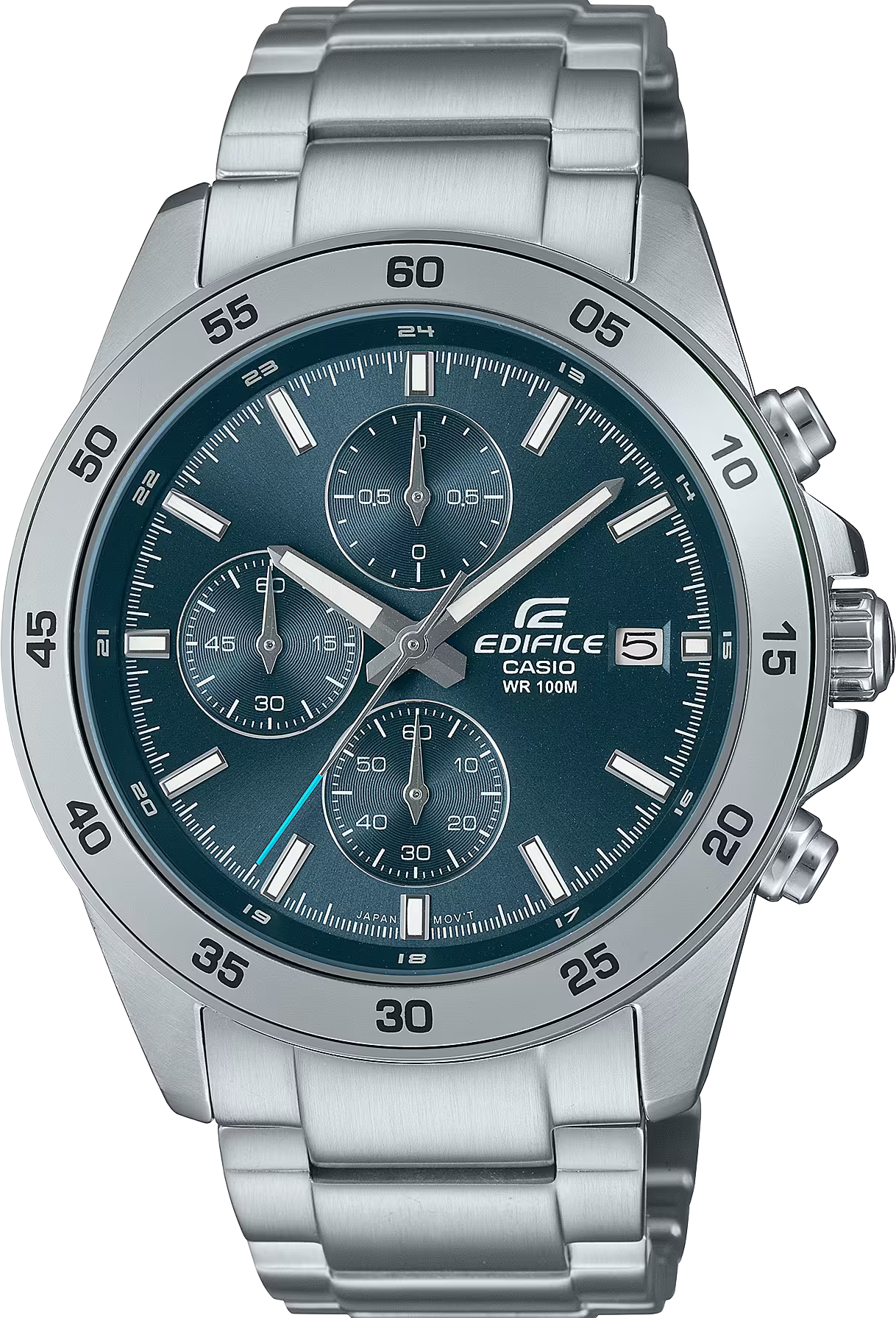 萬年鐘錶 - CASIO EDIFICE 系列 灰藍色錶面賽車款三眼計時不鏽鋼男錶 EFR-526D-2AV 錶徑 : 43.8MM
