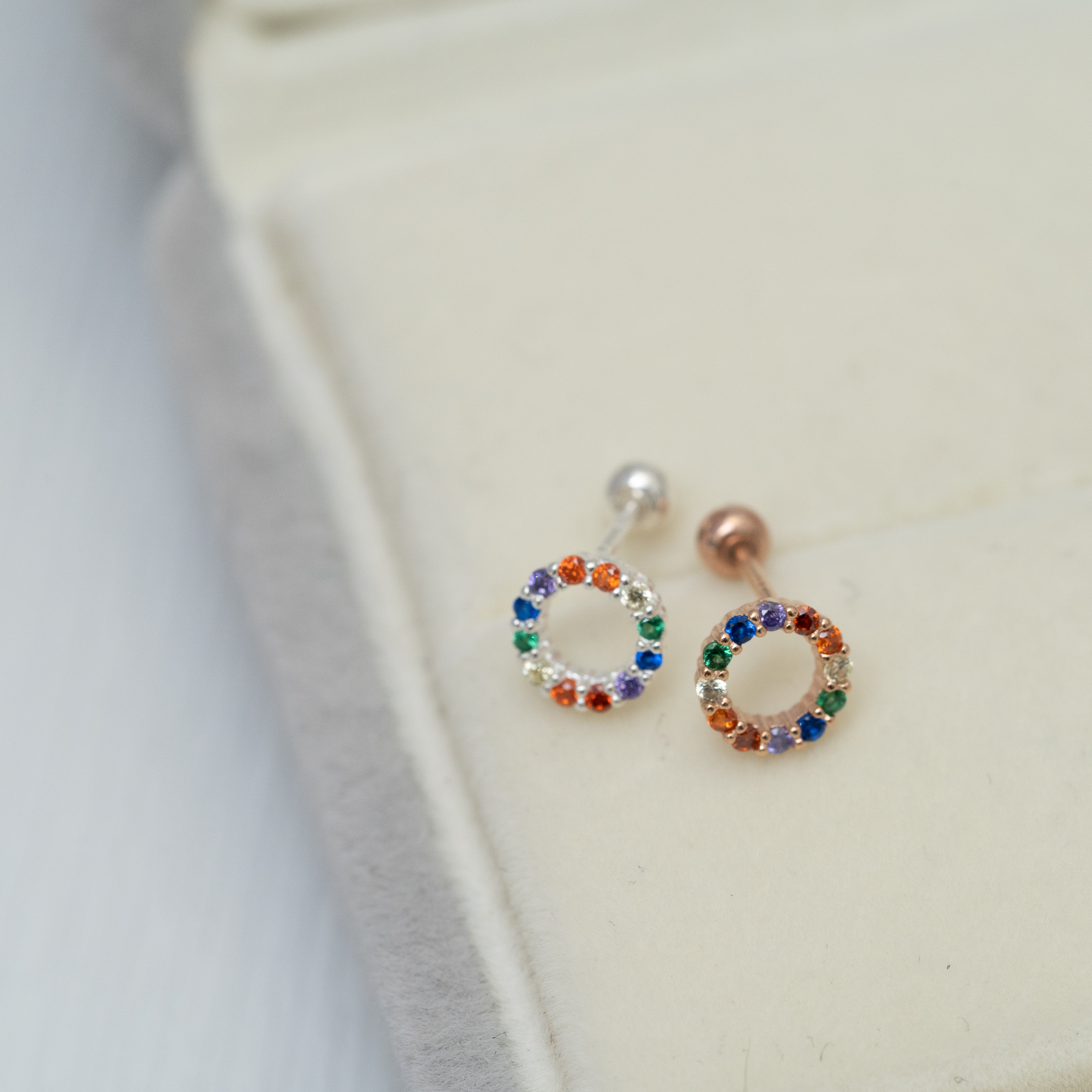 彩石圈鎖珠耳環