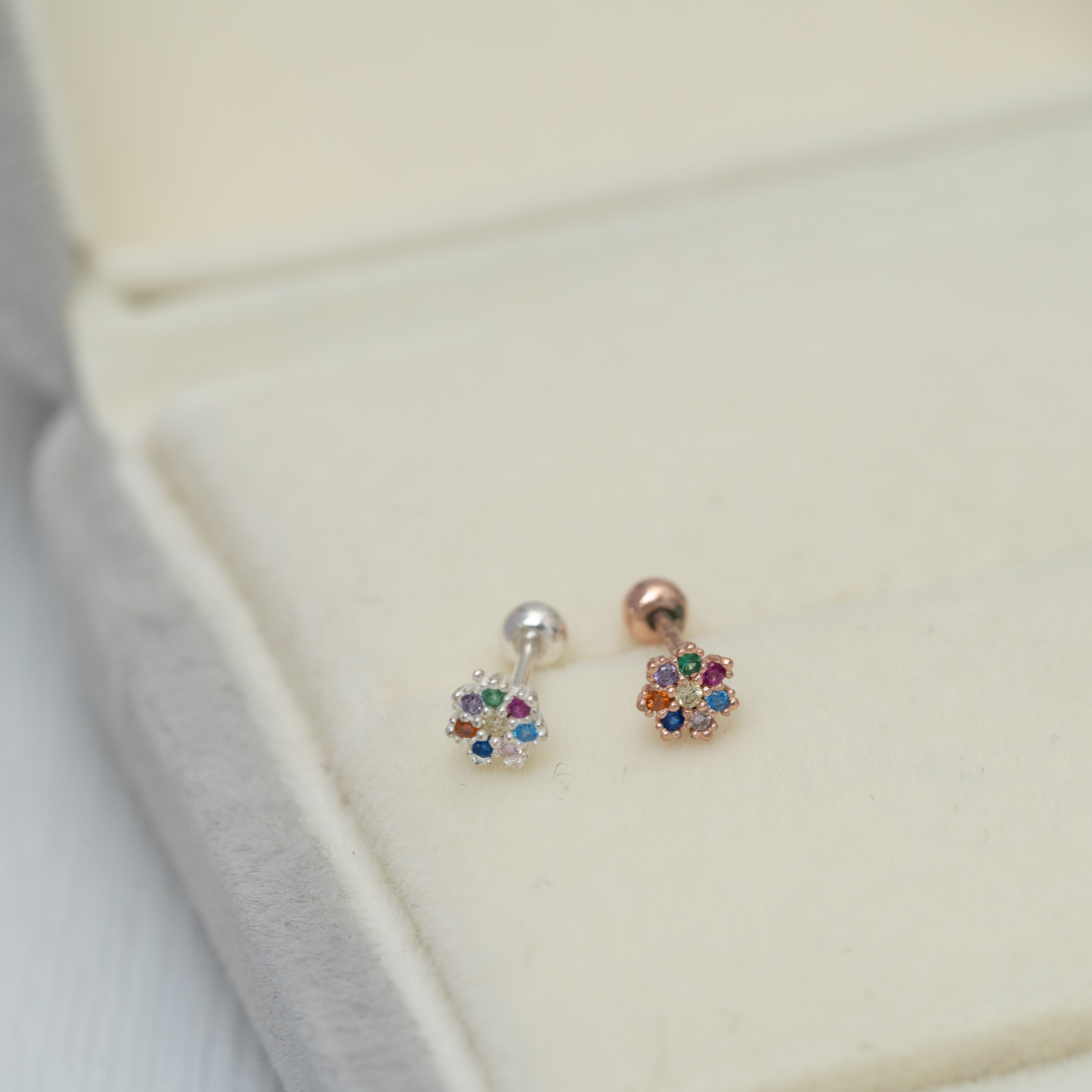 彩石小花鎖珠耳環