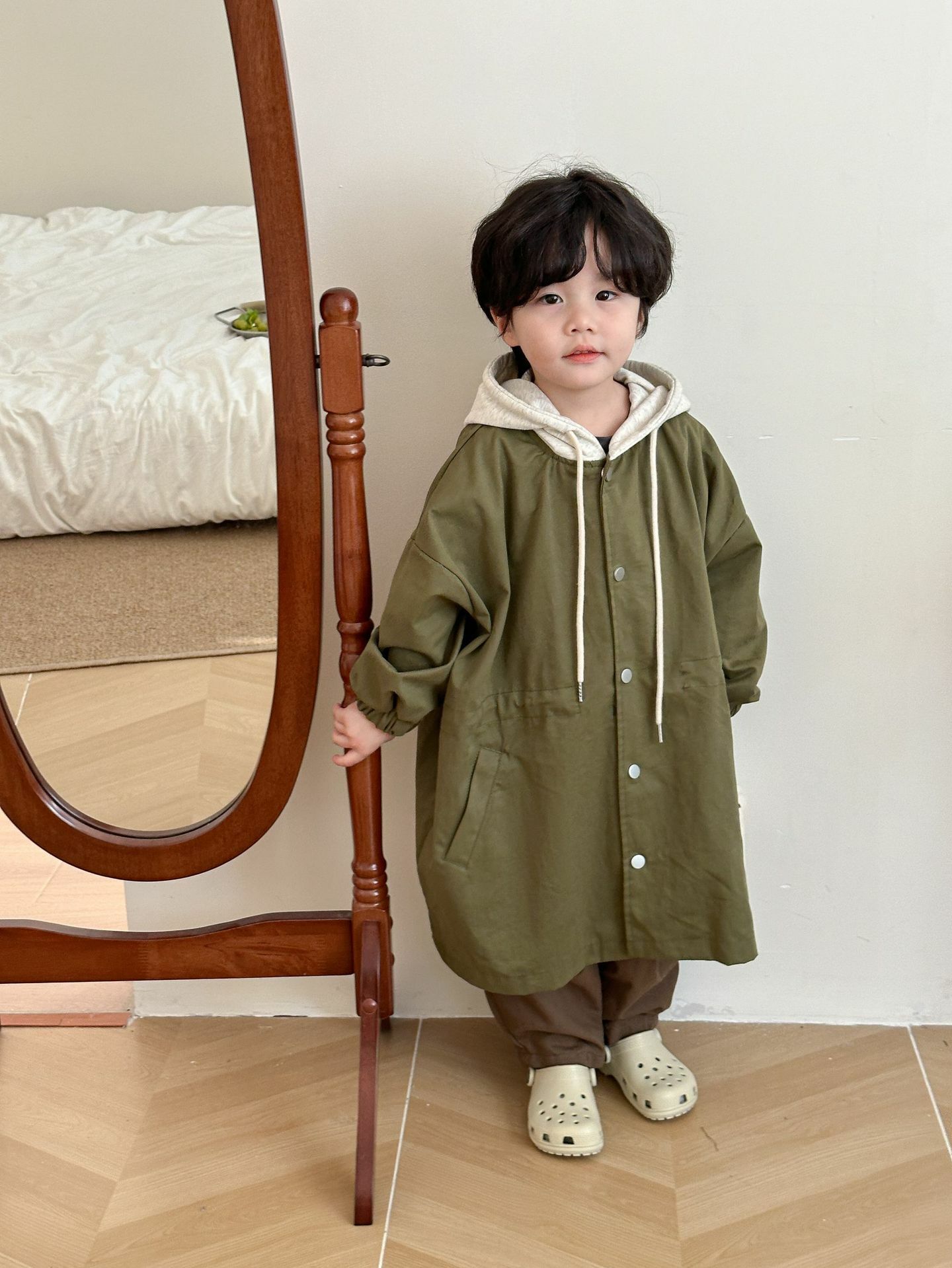 長版腰抽繩連帽外套