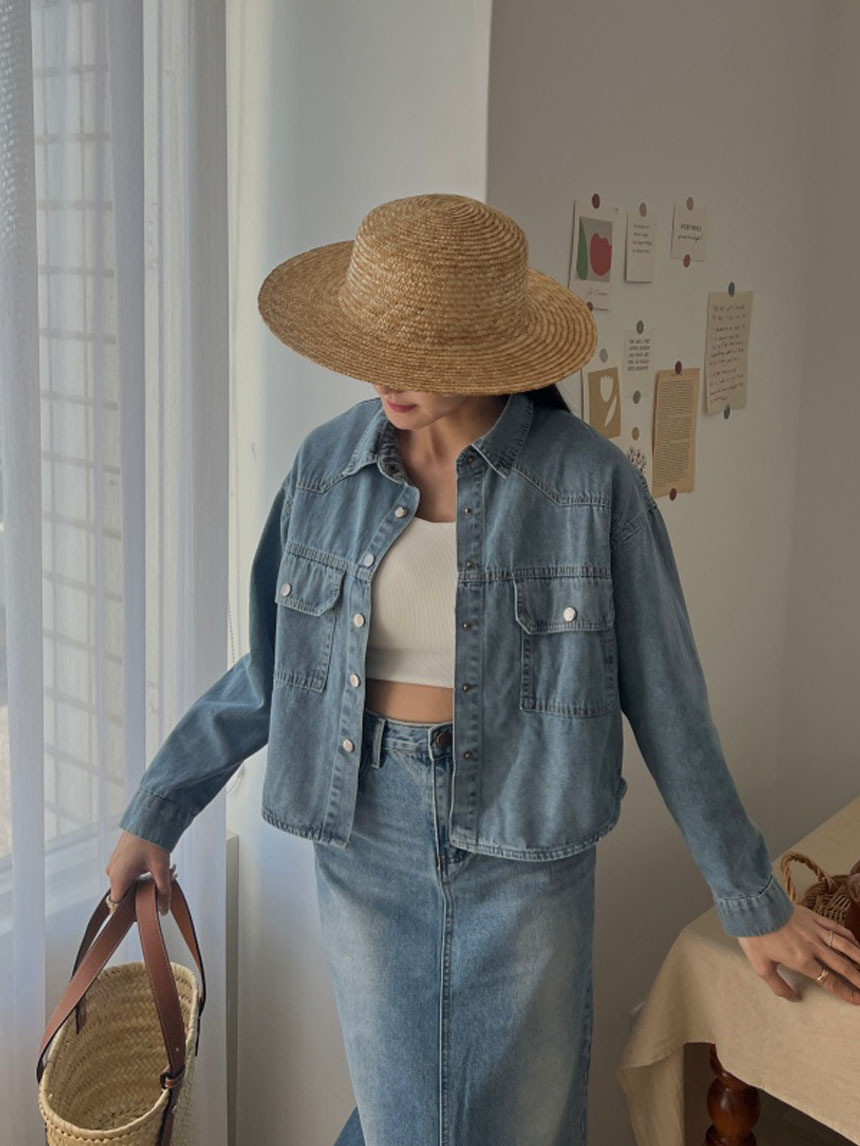 微短版牛仔襯衫*2色