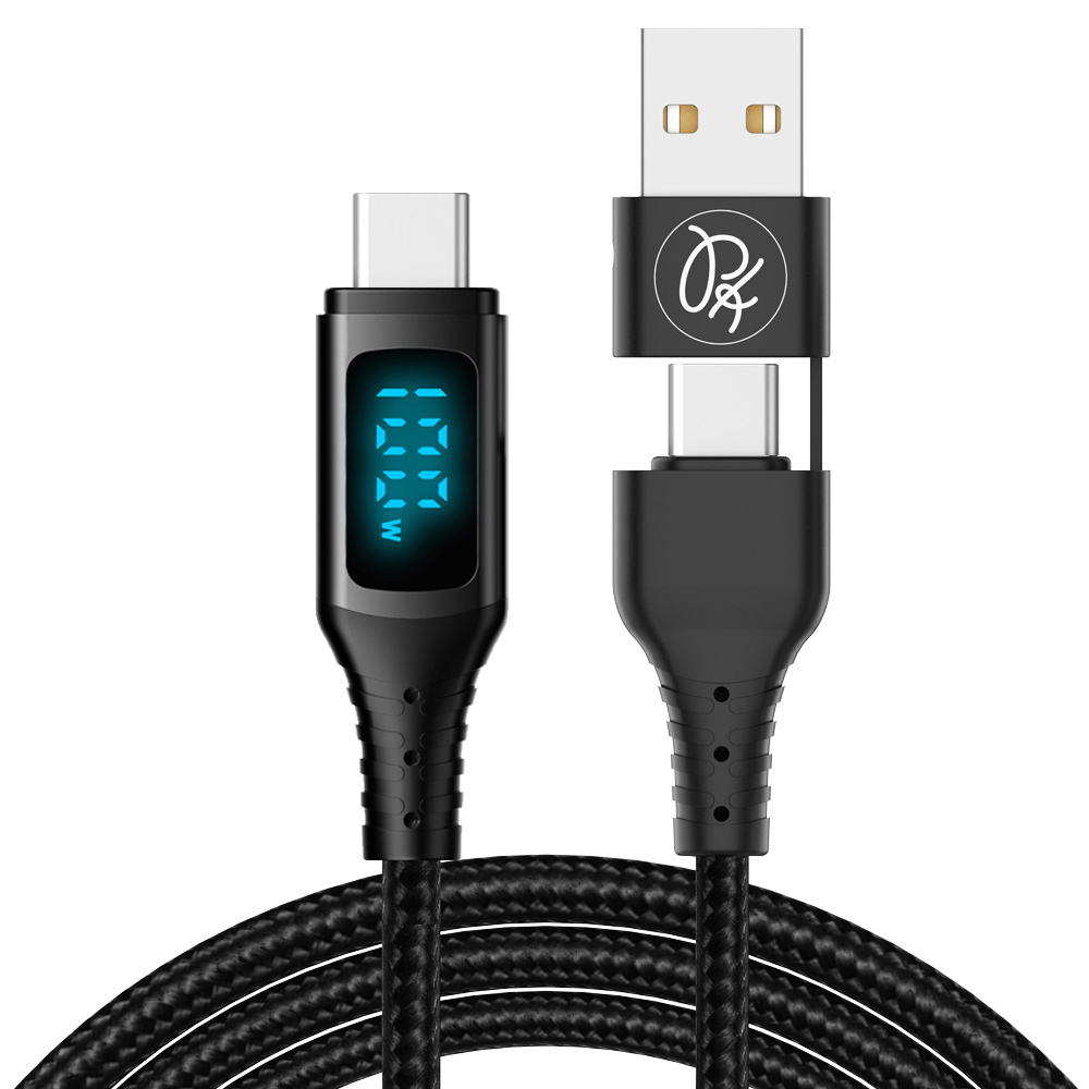 PICKOGEN 皮克全 二合一 雙Type-C/USB-A TO Type-C PD充電線傳輸線 VAW數顯 神速 1.2M